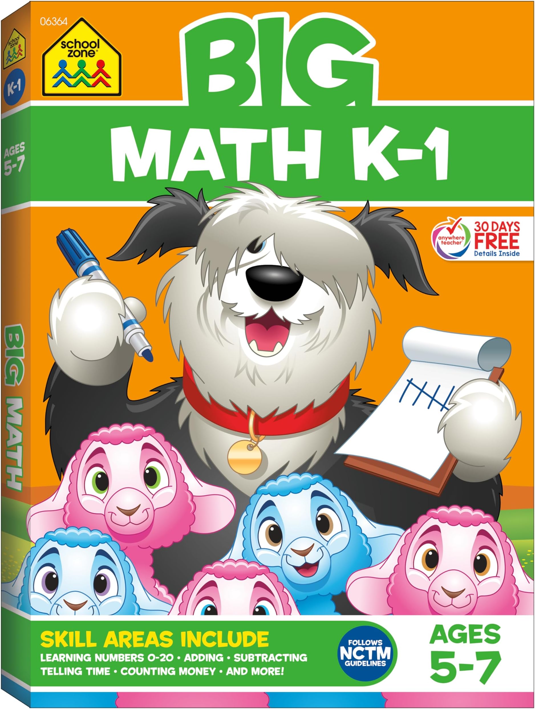 School Zone Big Math K-1 Workbook: 320 Pages, Kindergarten, 1st Grade, Numbers, Addition, Subtraction, Shapes, Patterns, Graphs, Time, Money, Ages 5-7