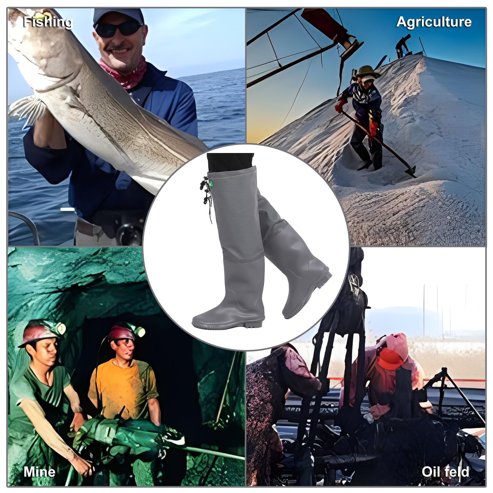 Stivali di Gomma Impermeabili per trampolieri dell Stivali da Pesca in Nylon PVC Grigio, Stivali da Pesca Unisex Leggeri Fatti for durare, for Laghi, Pesca e Caccia(5)