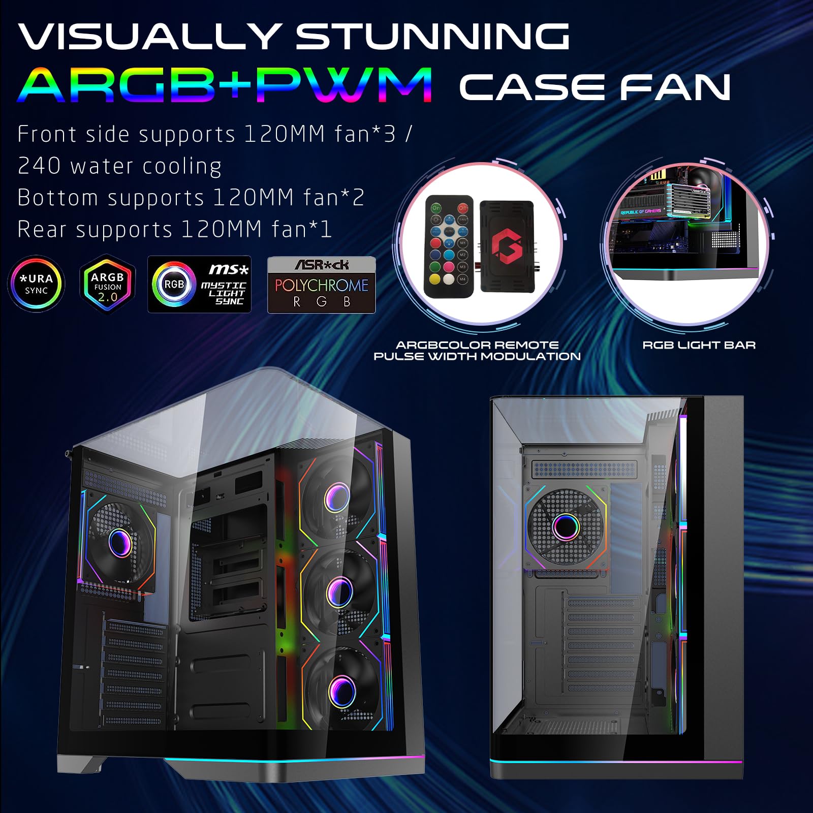 GAMEON Valkyrie X Mid Tower Gaming PC Case Nero con 4 ventole ARGB preinstallate, pannello laterale in vetro temperato, supporto ATX/M-ATX/ITX, 360 mm di raffreddamento a liquido, armadio da gioco ad