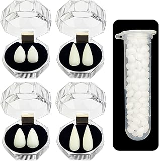 24 Pairs 4 Size Vampire Fake Fangs Teeth with Teeth Pellets, Scarecrow Fangs for Halloween Cosplay Costume Accessories Party Prop Decoration Supplies (13 mm, 15 mm, 17 mm, 19 mm)