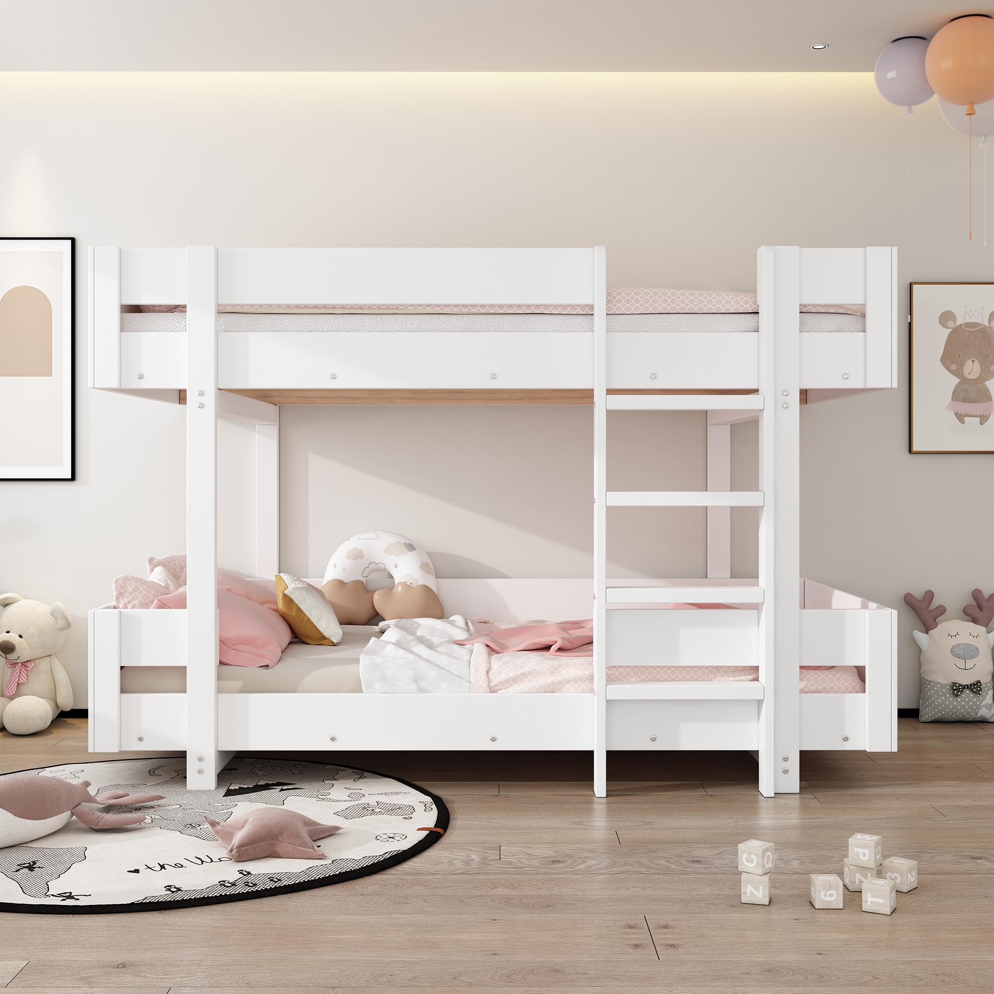 Merax Lit superposé pour Enfant, 90 x 200 cm, en Bois Massif et MDF, avec échelle de sécurité, pour garçons et Filles, Blanc (sans Matelas)
