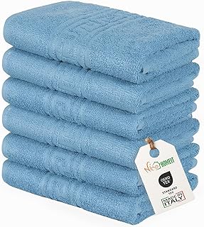 nice homeit Set of 6 Face and Hand Towels 40 x 60 cm - 100% Ring Spun Cotton Bath Towels - Extra Soft and Absorbent - Made in Italy - Blue