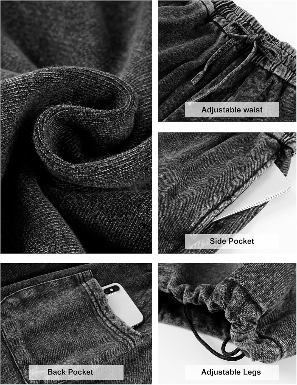 Eisctnd Men's Baggy Wide-Leg Cotton Sweatpants Loose Joggers with Adjustable Cuffs Drawstring Waist for Lounge Athletic