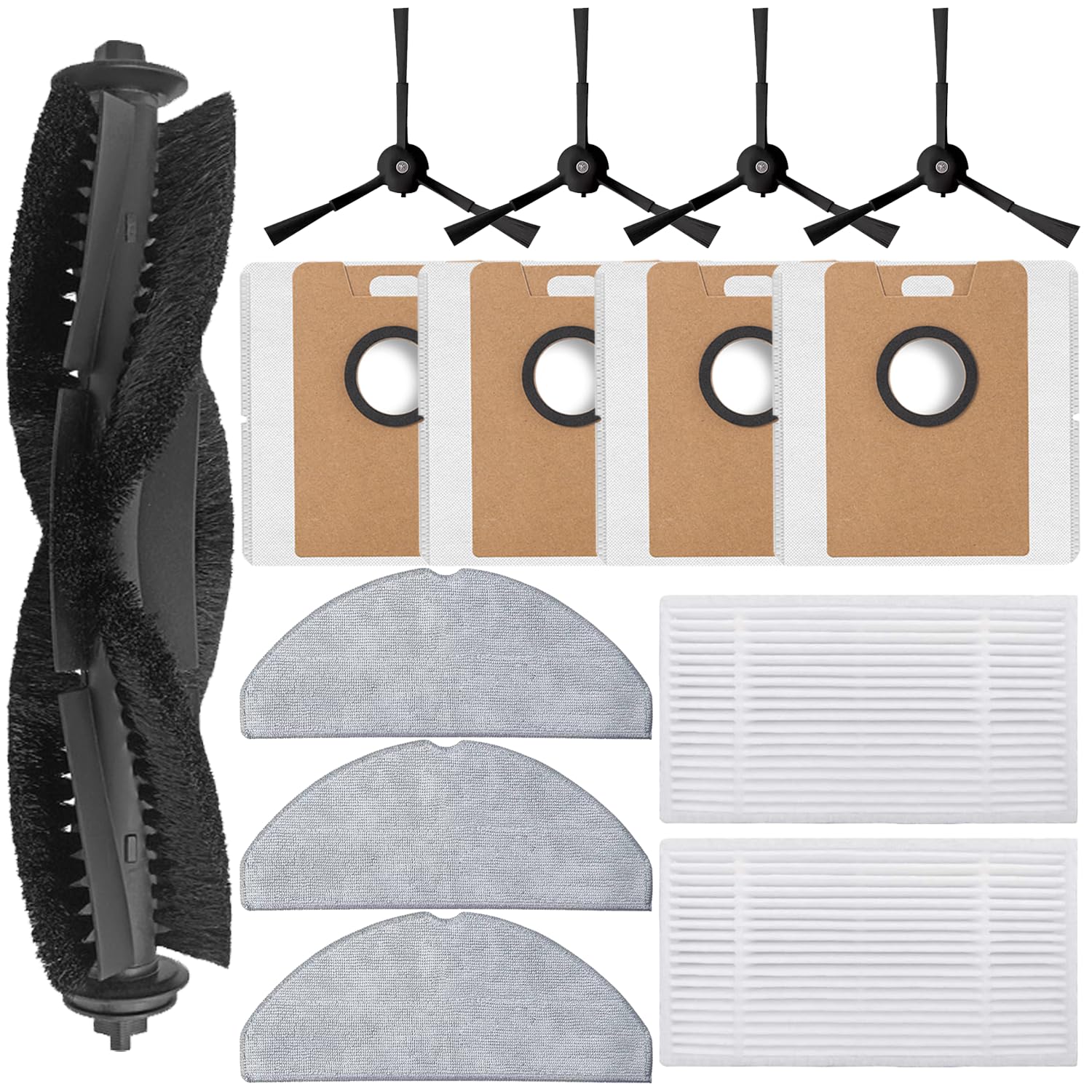 Replacement Part for Tap o RV30 Max Plus/RV30 Max /RV20 Max Plus/RV20 Max Vacuum Cleaner Robot Accessories, 1 Main Brush + 2 HEPA Filters + 3 Wipes + 4 Side Brushes + 4 Dust Collection Bags