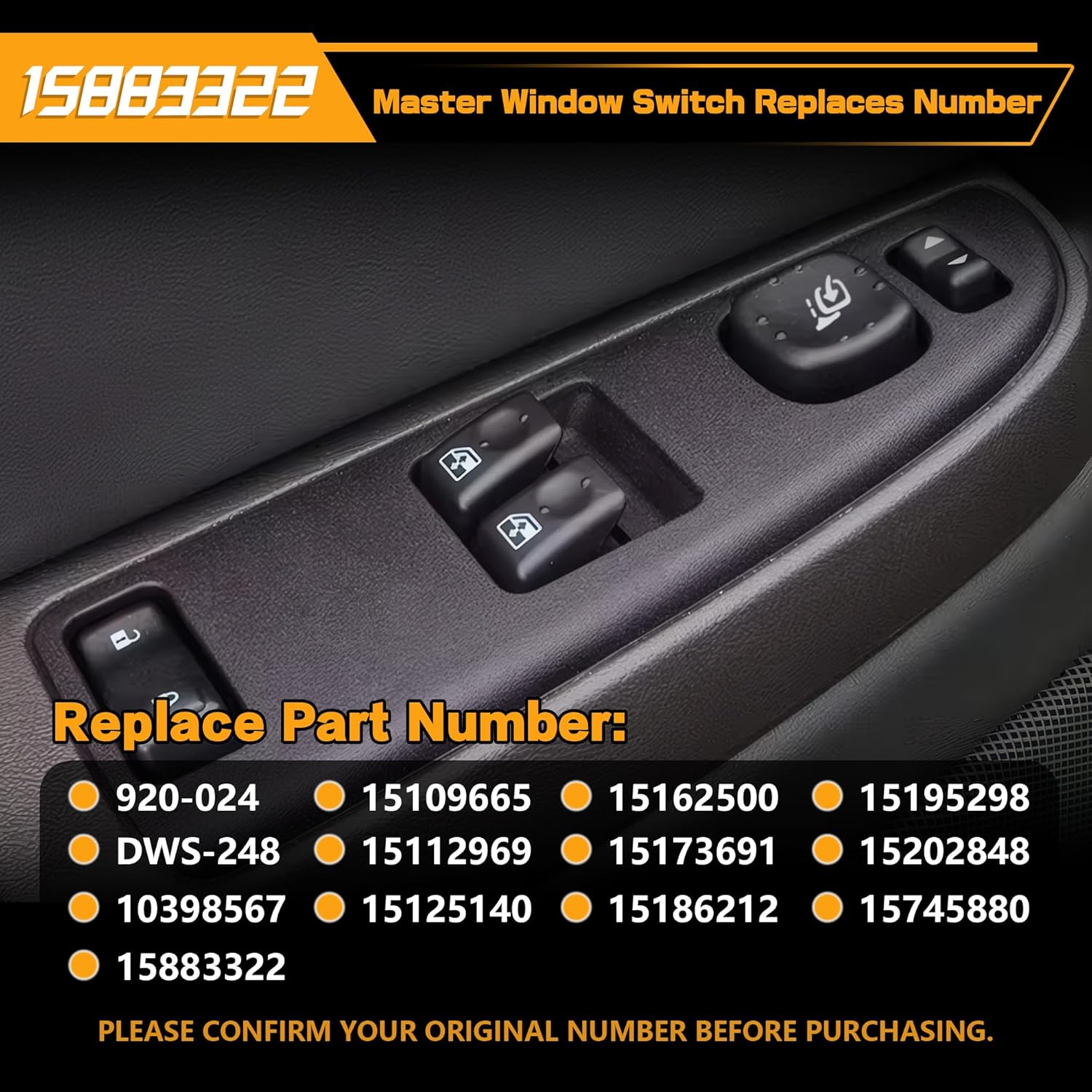 15883322 Front Driver Side Master Power Window Switch with Panel Assembly Compatible with 2003-2007 Chevrolet Silverado GMC Sierra, Replaces# 920-024, DWS-248