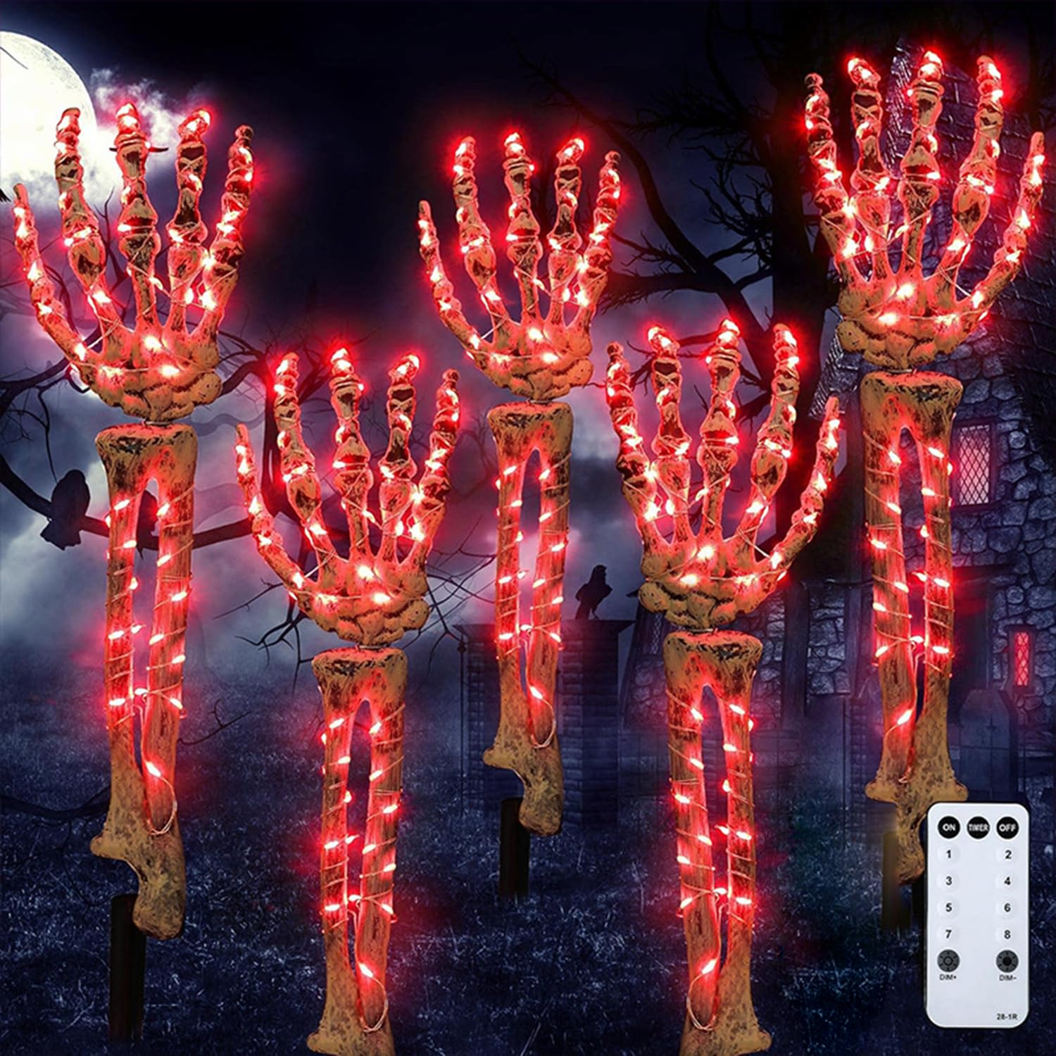 UimoKi 5PCS Halloween Decorations Skeleton Arms Hand Stakes Lights with 8 Modes, Waterproof Scary Halloween Party Props For Outdoor Indoor Yard Lawn Garden Decor