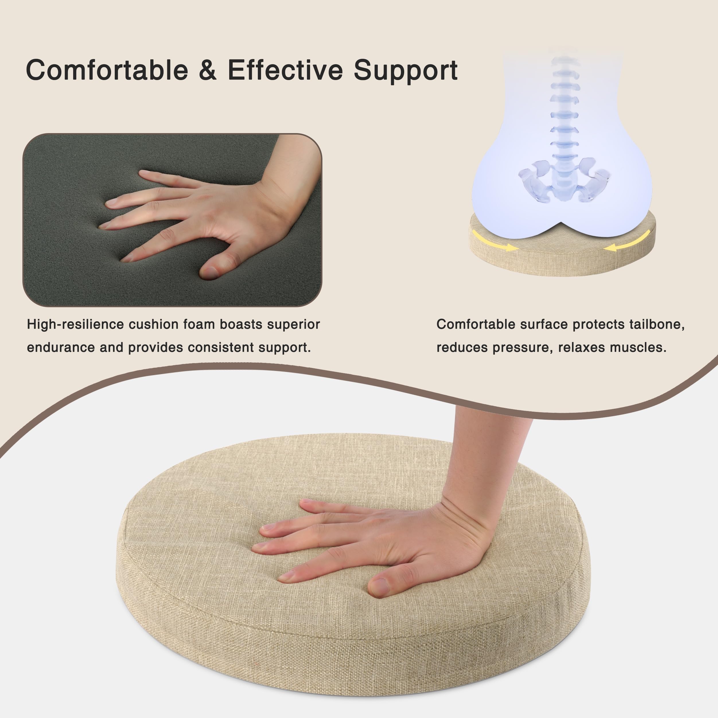 OVOV Round Chair Cushions for Dining Chairs 2 Pack Extra Thick Seat Cushion Circle Chair Pads with Removable Cover and Non Slip Bottom Beige (16x16 Inch) — view 5