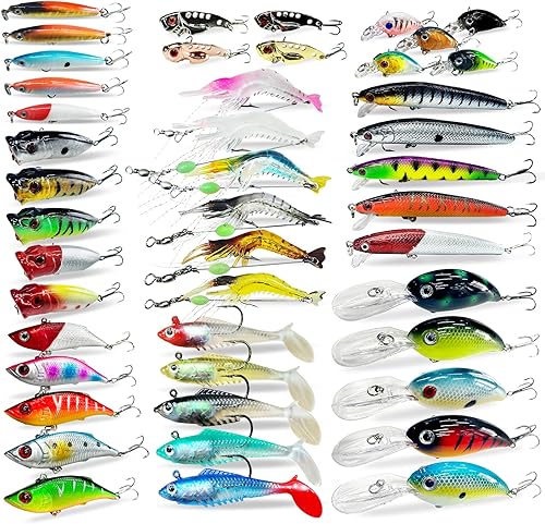 Juego de señuelos de pesca duros, minnow Popper articulados VIB camarones ranas Crankbaits para principiantes principiantes, XBLACK Baits, atrapa