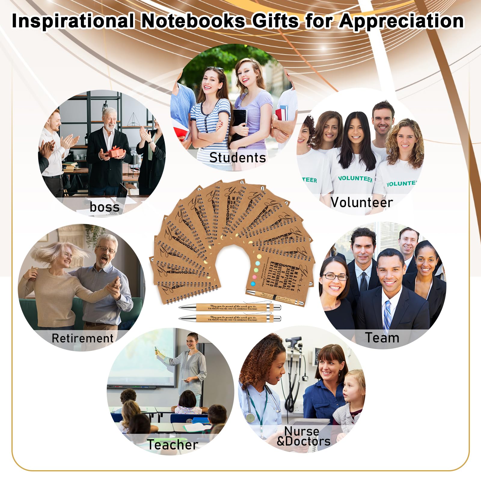 Jetec Lot de 12 carnets inspirants en vrac avec stylo et bloc-notes autocollant, cadeau de remerciement pour infirmières, collègues, groupes, enseignants (12 ensembles)
