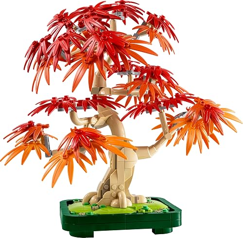 LEGO Botanicals Japanese Maple Bonsai Tree - Artificial Plant Building Kit for Adults with Red and Orange Leaves and Buildable Pot, DIY Office and Home Decoration, Gift for Women and Men 10348 - 10