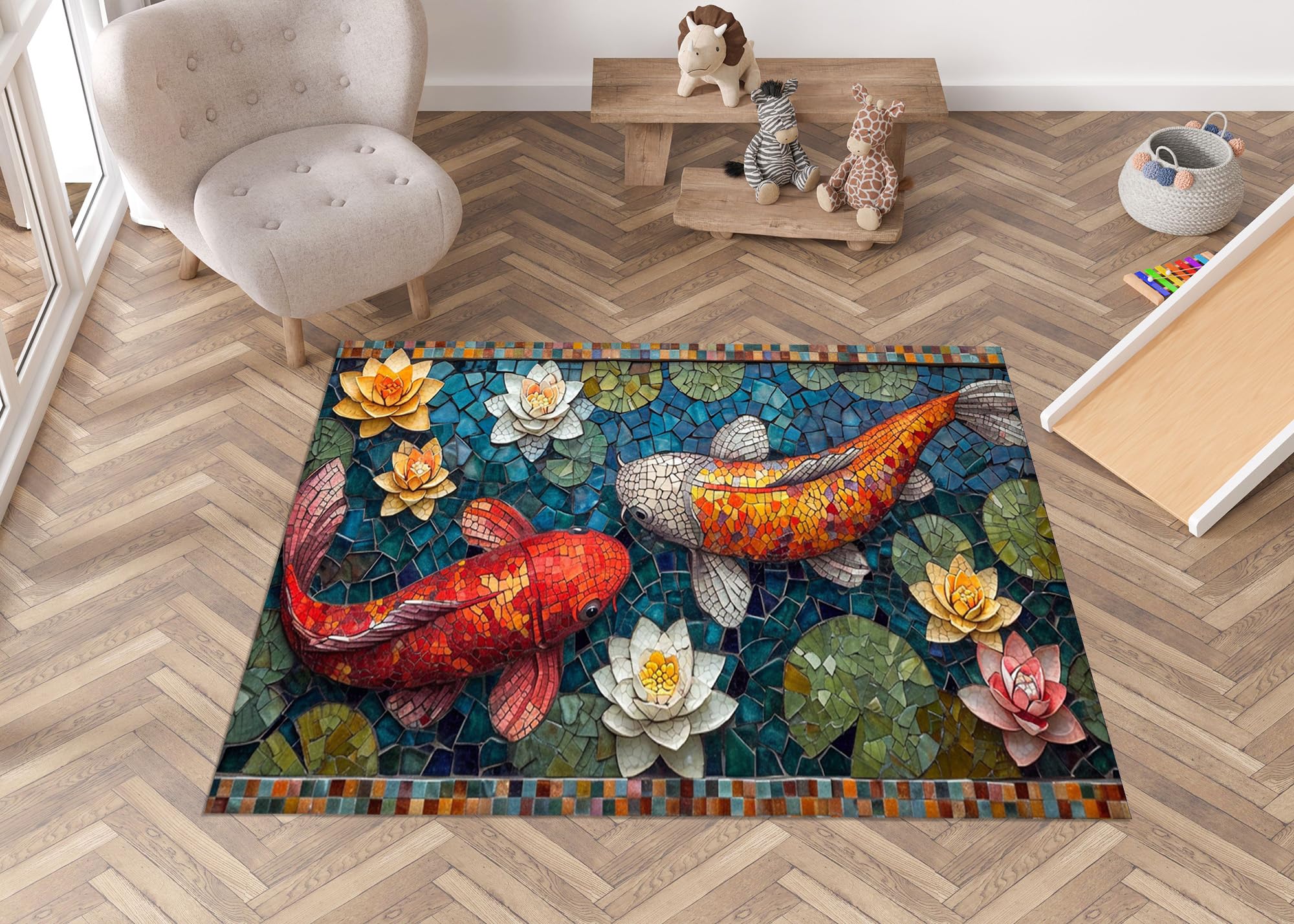 Amazon.com: Fish Rug, Koi Fish Rug, Koi Pond Carpet, Japanese