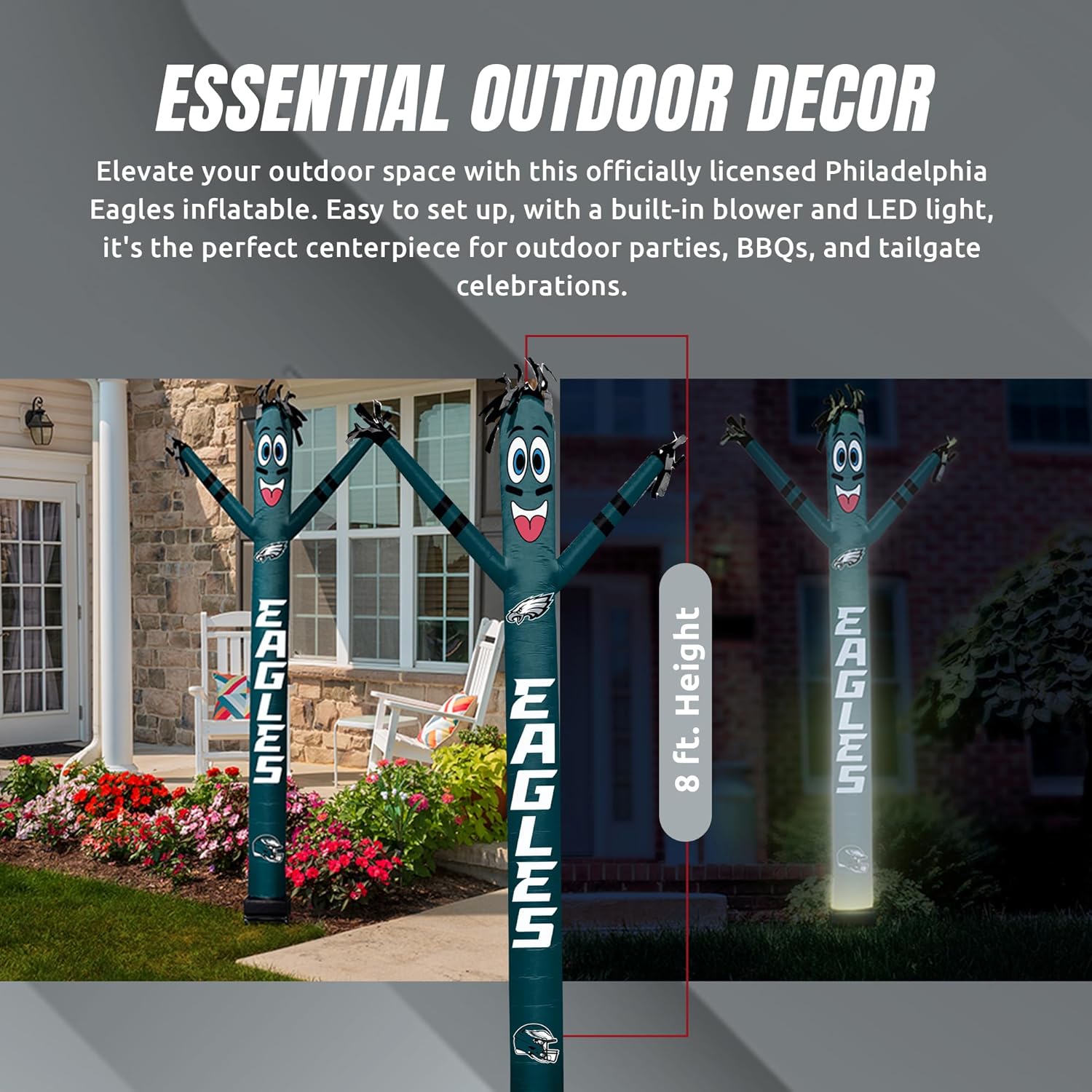 Football Philadelphia Eagles Wacky Waving Inflatable Tube Guy with LED Lights & Built-in Blower - 6" x 36" x 96" NFL Inflatable Tube Man Crazy Sports Fan Outdoor Party Decoration image 7 of 8 B0CZPGVLLJ