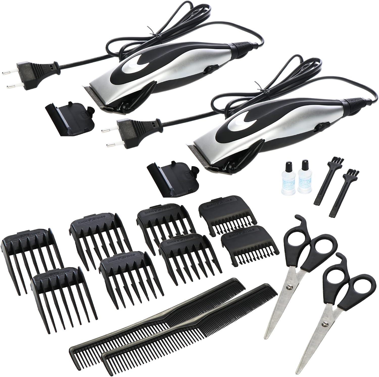 COM-FOUR 20 Piece Hair Trimmer Set Hair Clipper and Beard Trimmer Multi Attachments Mains Operated for Neat Short Hairstyles 20pcs-Black