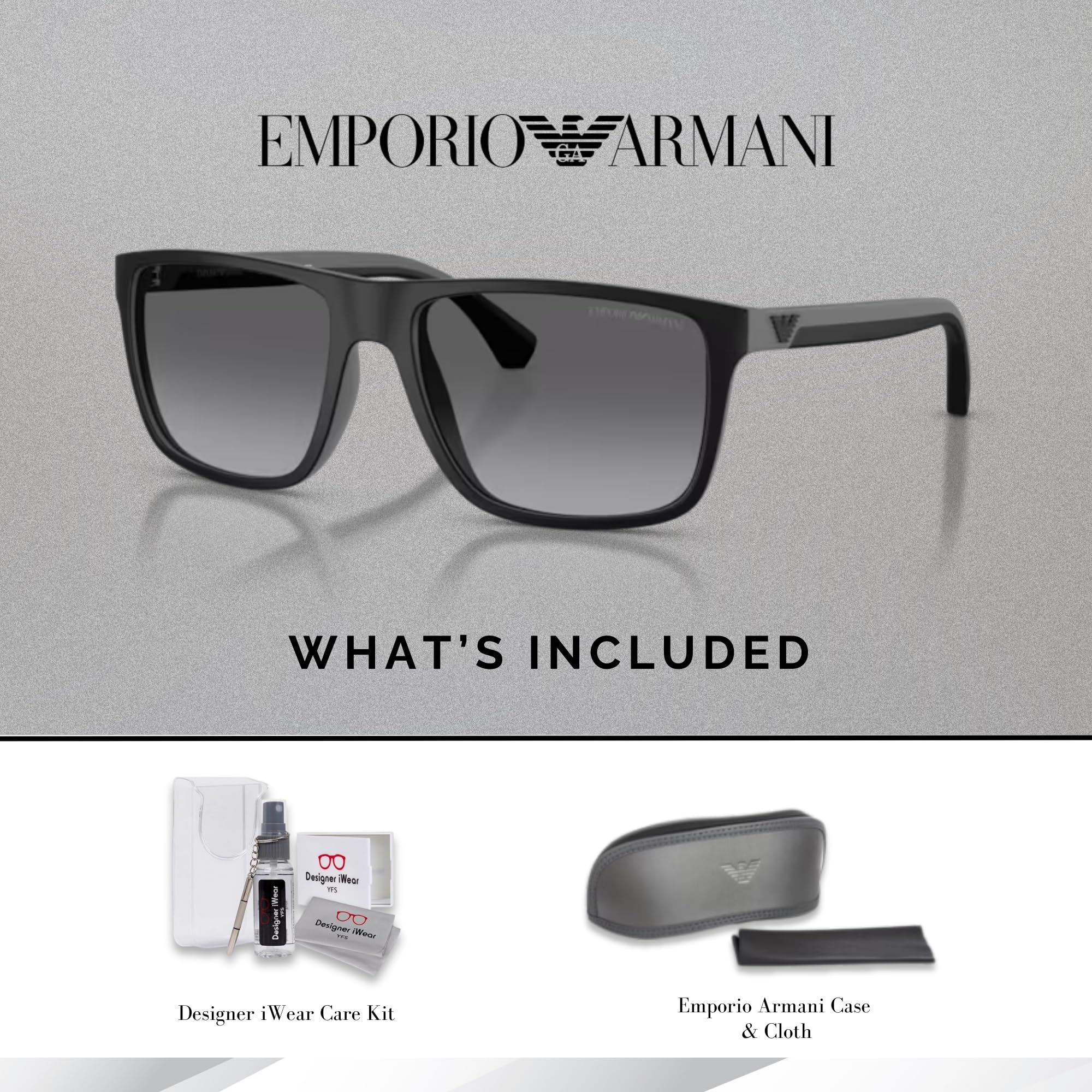 Emporio Armani EA4033 5229T3 56M Black/Grey Rubber/Grey Gradient Polarized Square Sunglasses For Men + BUNDLE with Designer iWear Eyewear Kit