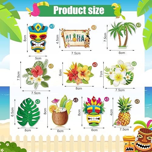 Miniatura 2 de Spiareal 30 piezas de adornos colgantes de madera para fiesta temática hawaiana de Luau tropical de verano, máscaras Tiki, piñas, flores, palmeras,