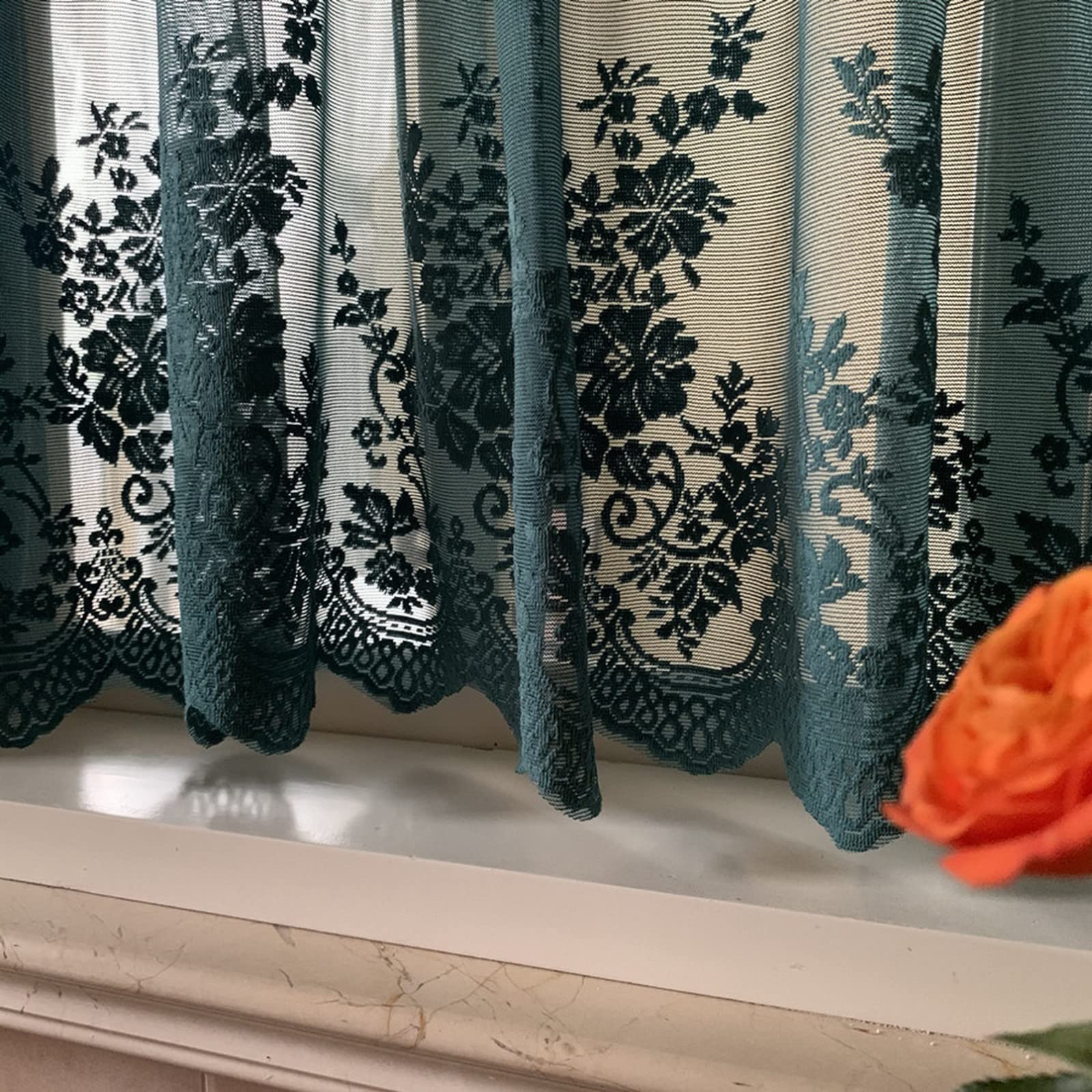 A.Monamour Corta Voile Trasparente Verde Scuro Con Ricamo Floreale - Tenda per Finestra Piccola, Cucina, Bistrot, Caffè - Mezza Mantovana a Pannello per Porta