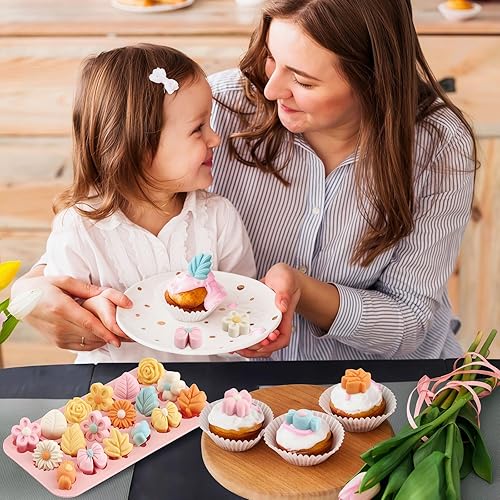 Miniatura 7 de JOERSH 2 moldes de chocolate con flores, 18 cavidades, margarita, rosa, tulipán, hoja de lazo, molde de silicona para caramelos, adornos de