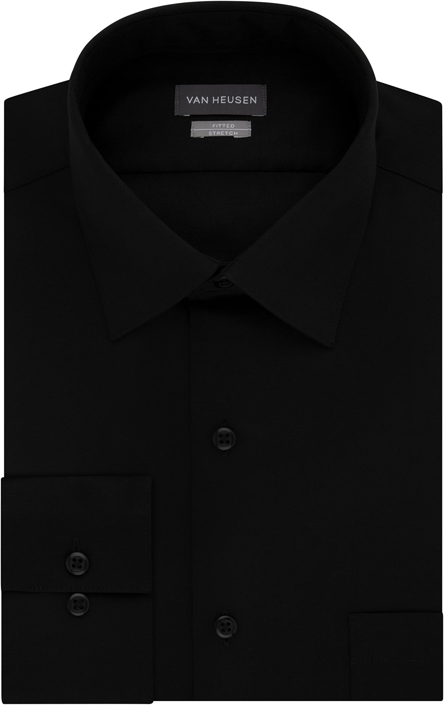 Van Heusen Men's Lux Sateen Fitted Solid Spread Collar Dress Shirt