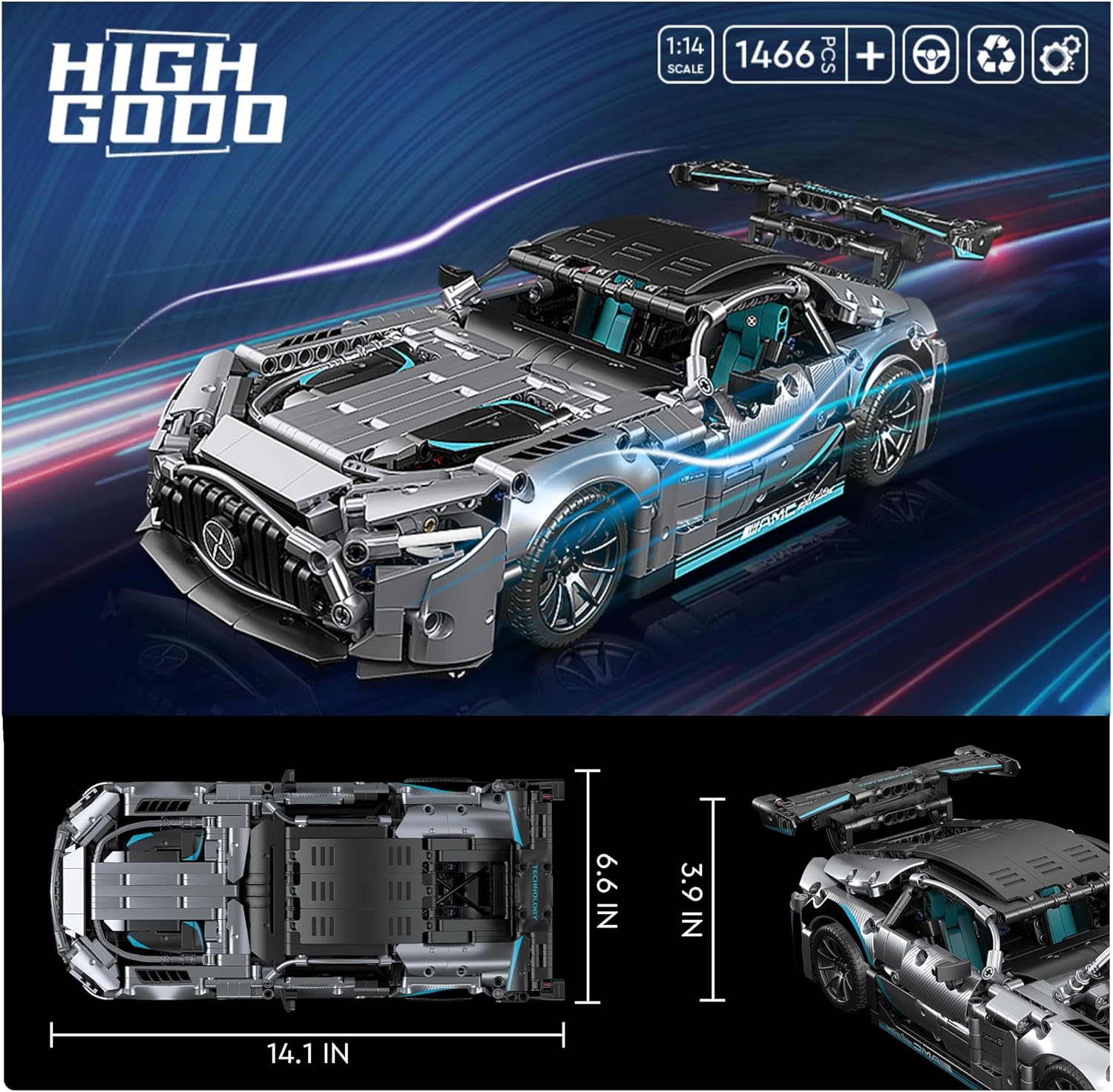 HIGH GODO Super Sports Car Building Set with dimensions
