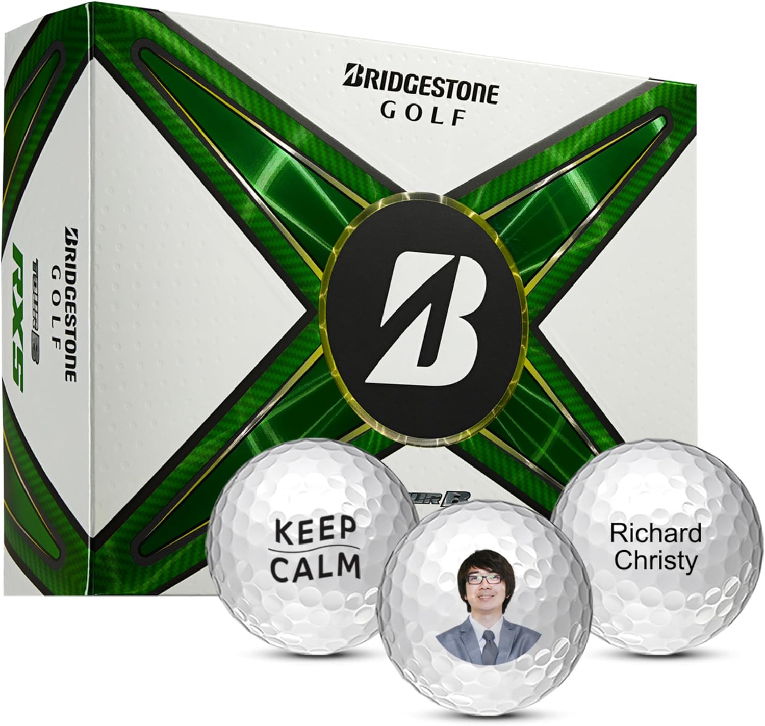 MYCUSTOMGOLFBALL Bridgestone Tour B RXS Personalized Golf Balls - Logo Golf Balls - Custom Golf Balls (Set of 12)