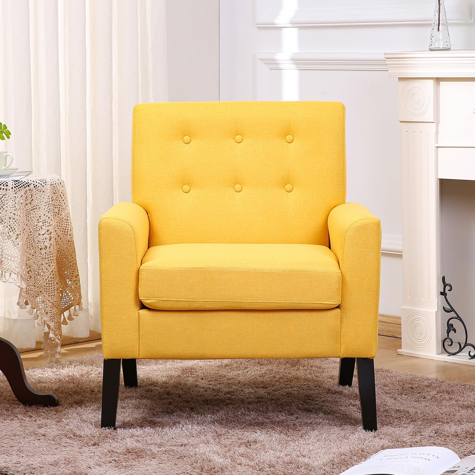 Tatub Yellow Accent Chair, Single Sofa Chair with Button