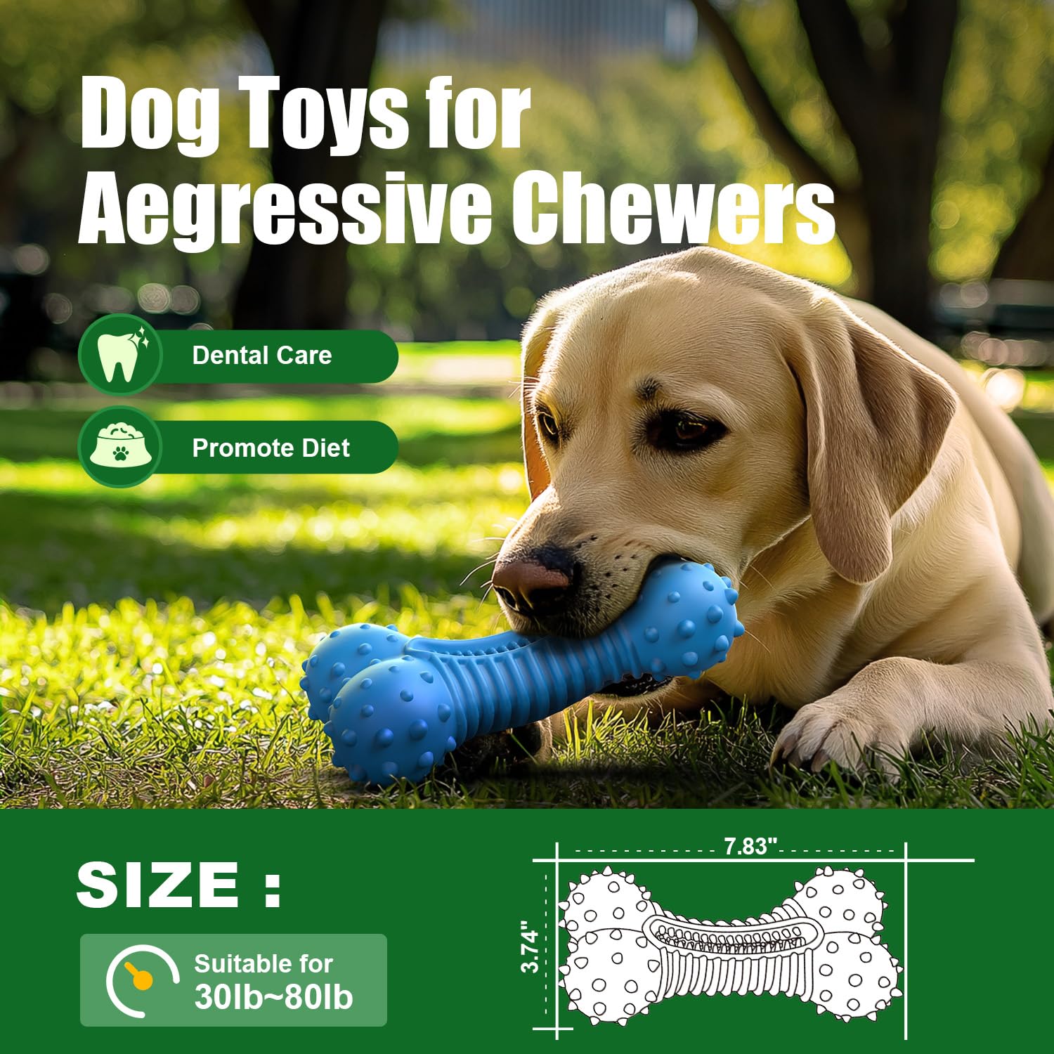Juguetes para perros de goma para masticadores agresivos: este hueso grande, resistente y pesado con sabor natural a tocino son excelentes juguetes masticables para perros grandes para cuidar