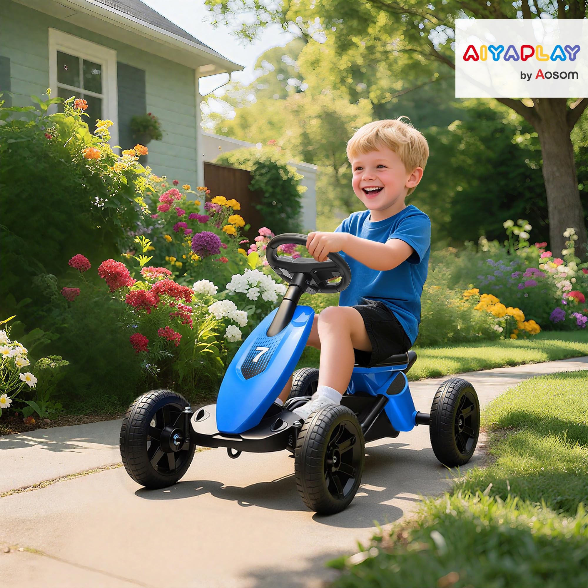 AIYAPLAY Pedal-Go-Kart, leise EVA-Reifen, für 2-5 Jahre, Blau | Kinder-Ride-on-Rennwagen