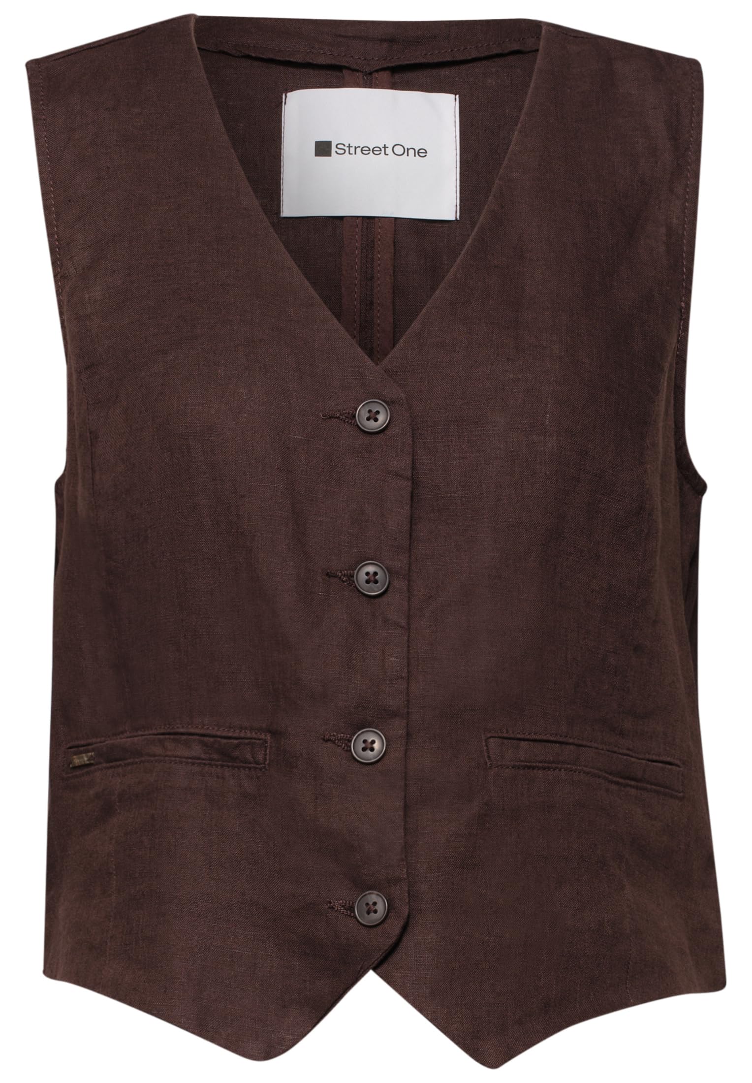 Street One Damen 2200598 Weste mit V-Neck und Knöpfen aus Leinen (1er Pack)