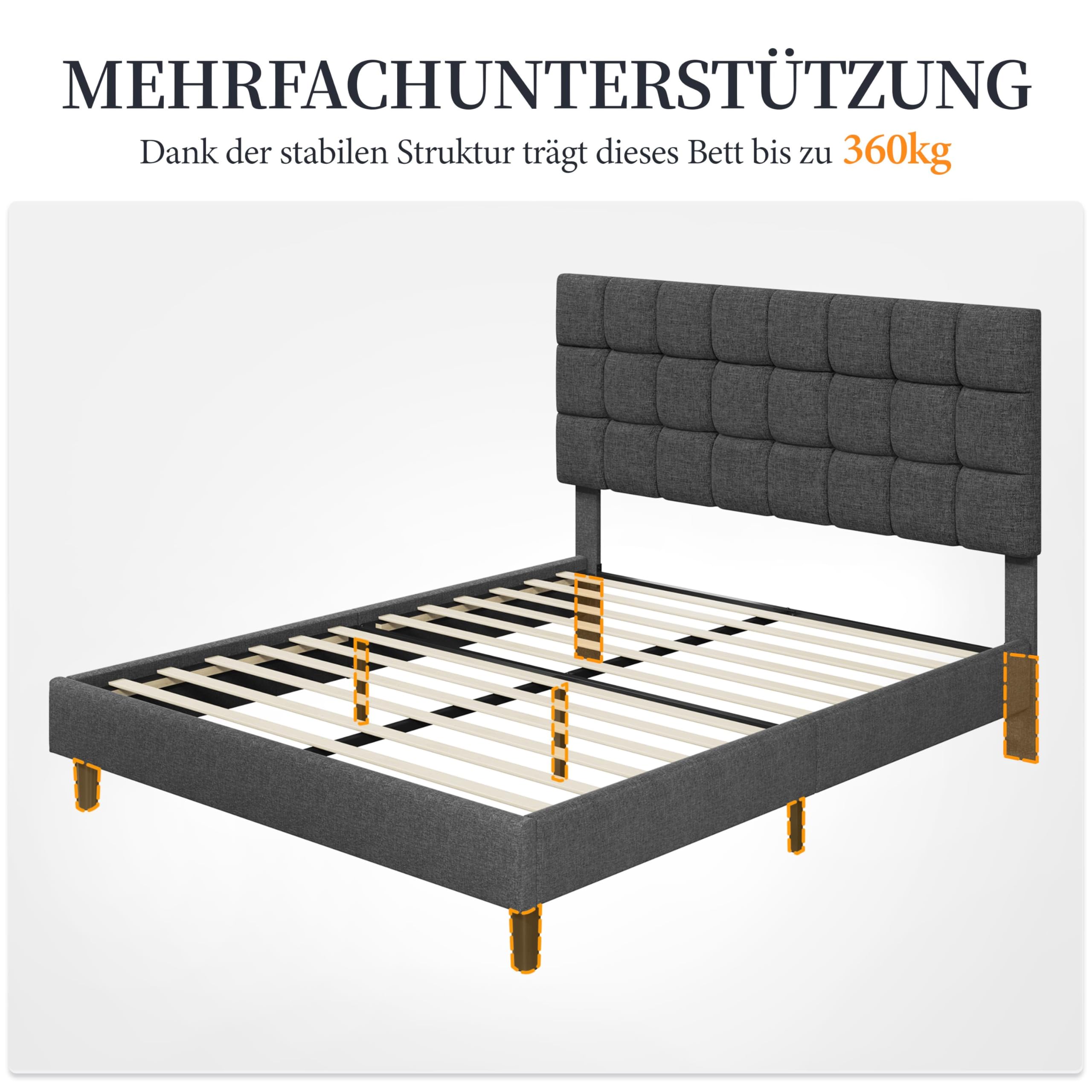 Yaheetech Polsterbett 160 x 200 cm Doppelbett mit Höhenverstellbarem Kopfteil – Bild 7