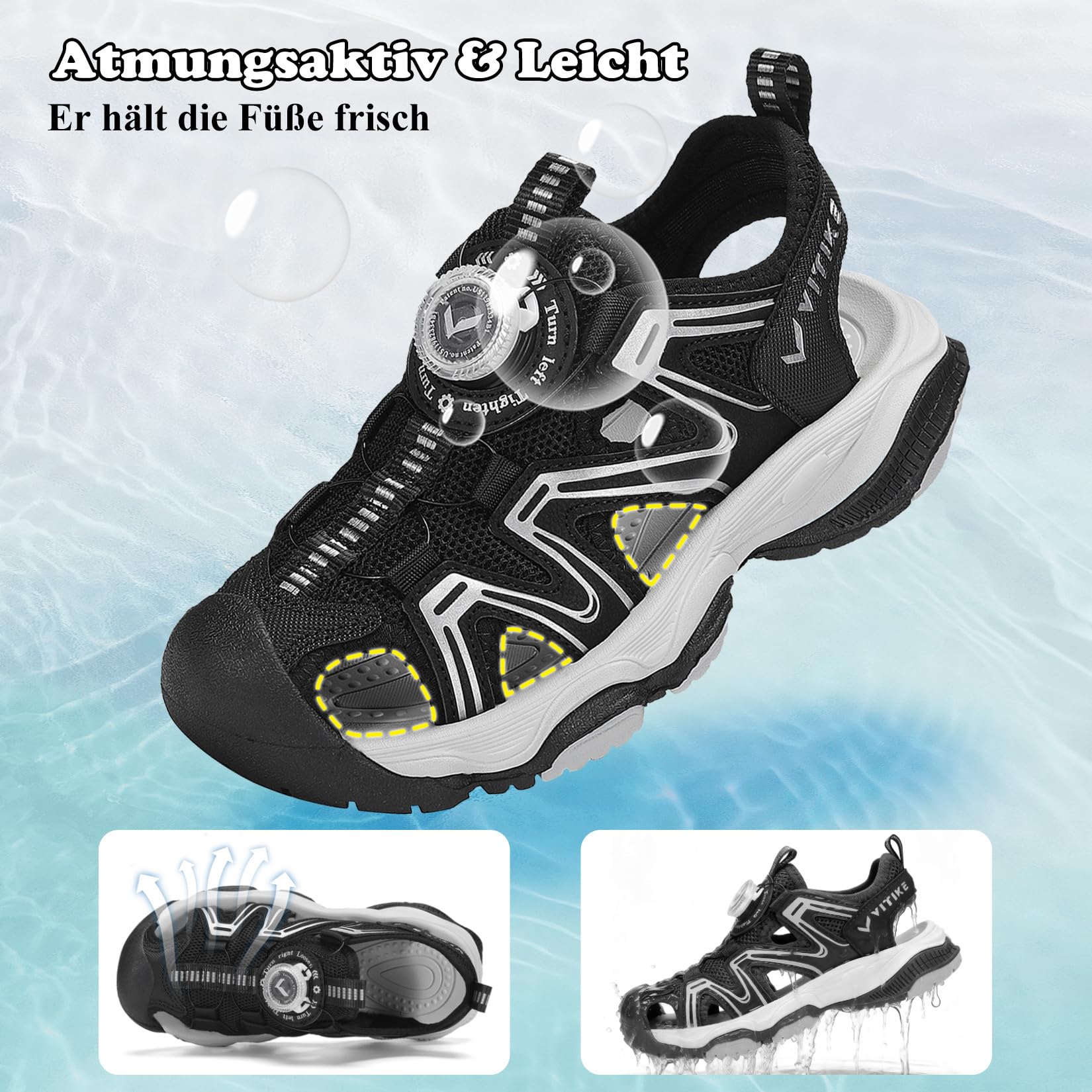 Kinder Sandalen Jungen Mädchen Geschlossene Breite Schuhe | Atmungsaktiv, Rutschfest, Leicht, Schnelltrocknend, Sommerschuhe, Sportsandalen, Outdoorsandalen, Strandsandalen
