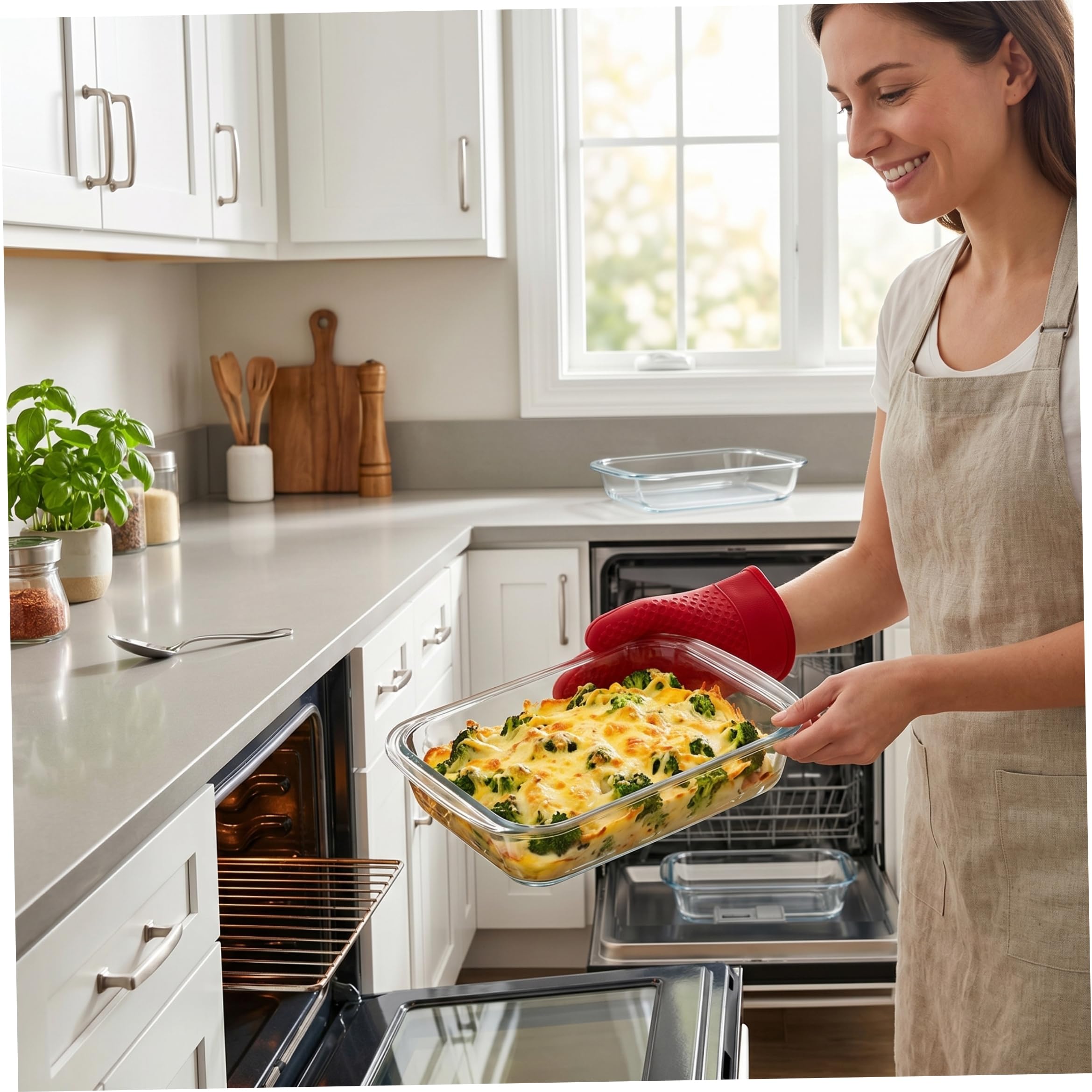 Teglia da forno in vetro, teglia da forno rettangolare in vetro, pirofila per lasagne borosilicato da 3 litri, 5 cm, adatta al e al microonde.