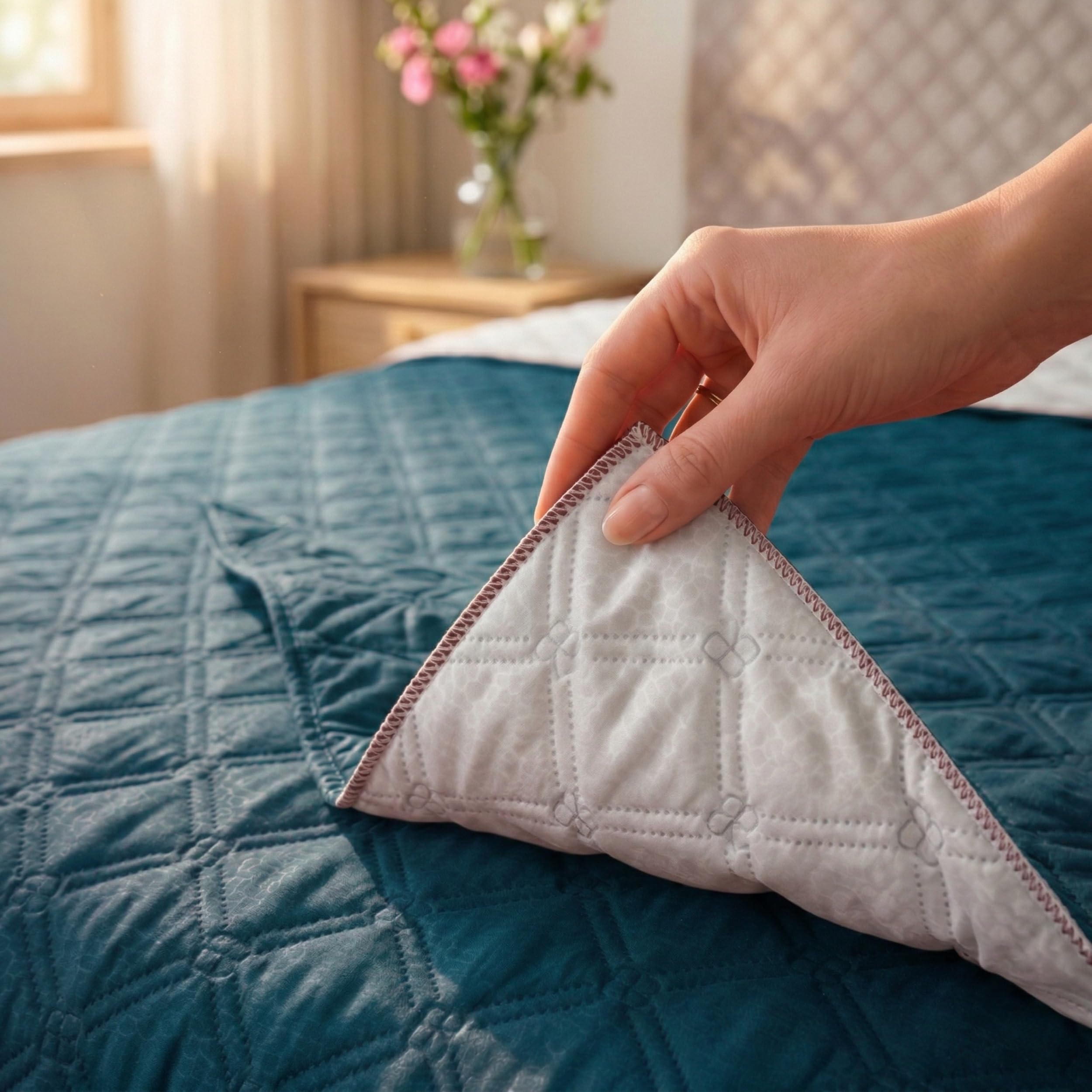 o-day Renato Balestra Spring Double Quilt, Made in Italy, Made in Italy, Soft Polyester, Solid Colour Summer Double Bedspread (Teal, Double 255 x 270) - 3