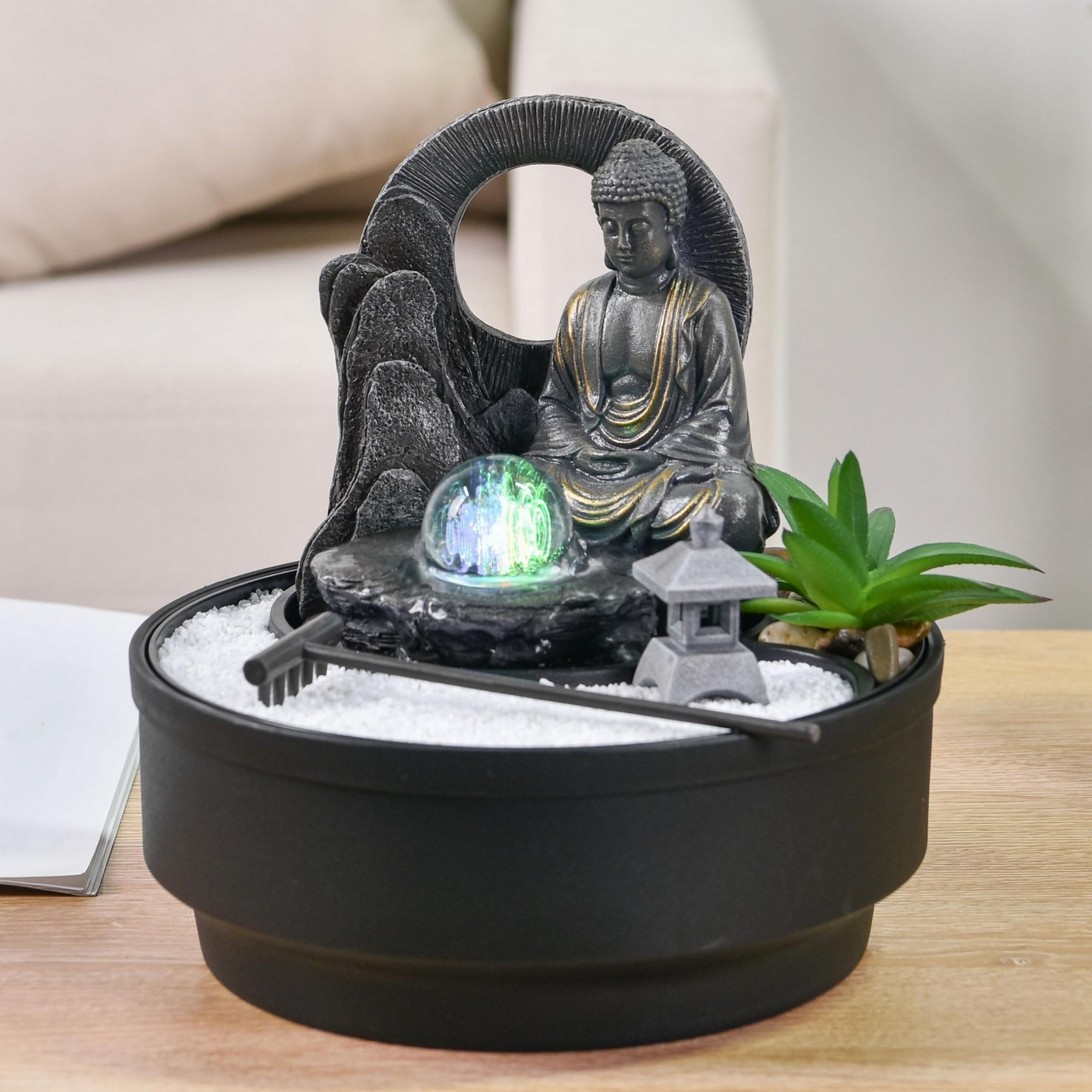 Fontaine d'Intérieur Jardin Zen Sumana Zen’Light Lumière LED Coloré Circuit fermé H21 cm