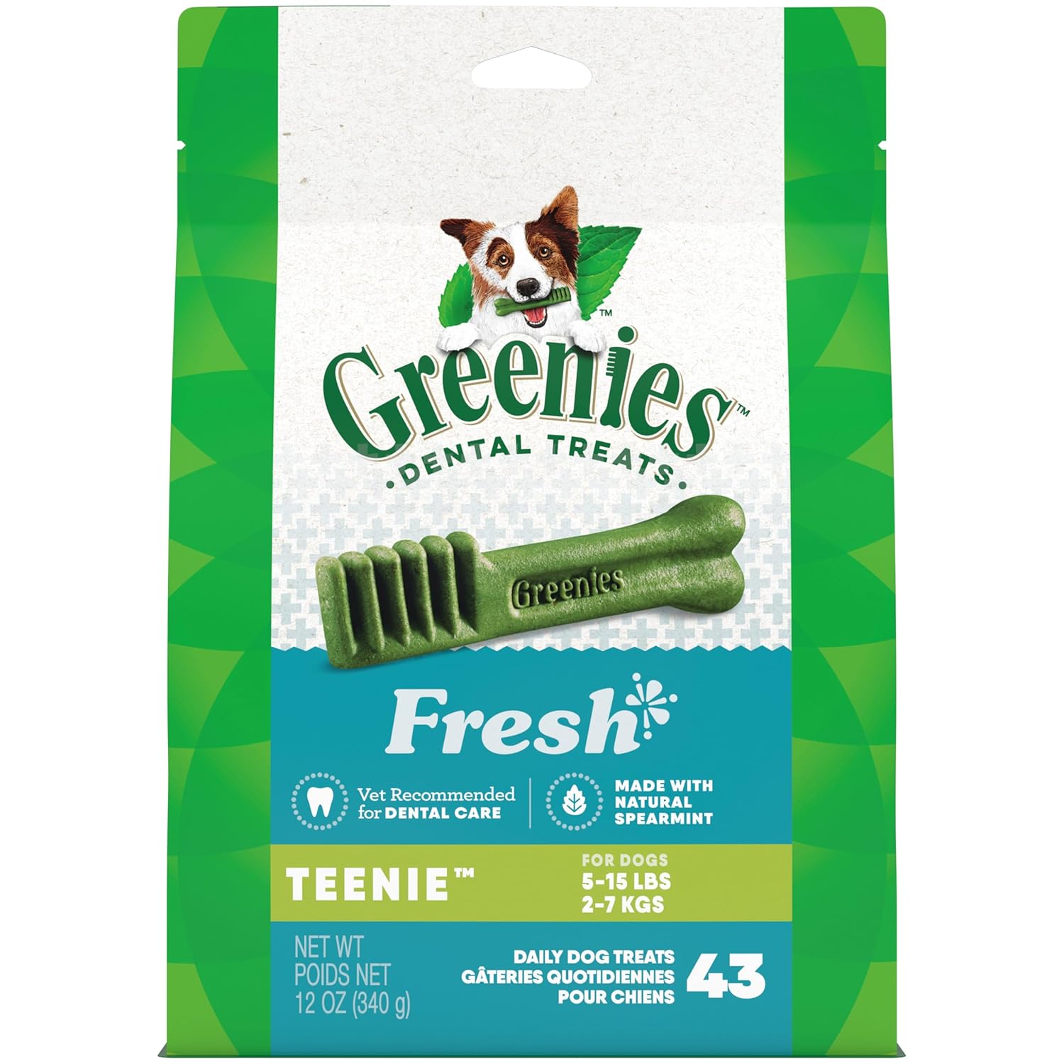 Greenies Teenie Natural Dental Care Dog Treats Mint Fresh Flavor, 12 oz. Pouch (43 Treats)