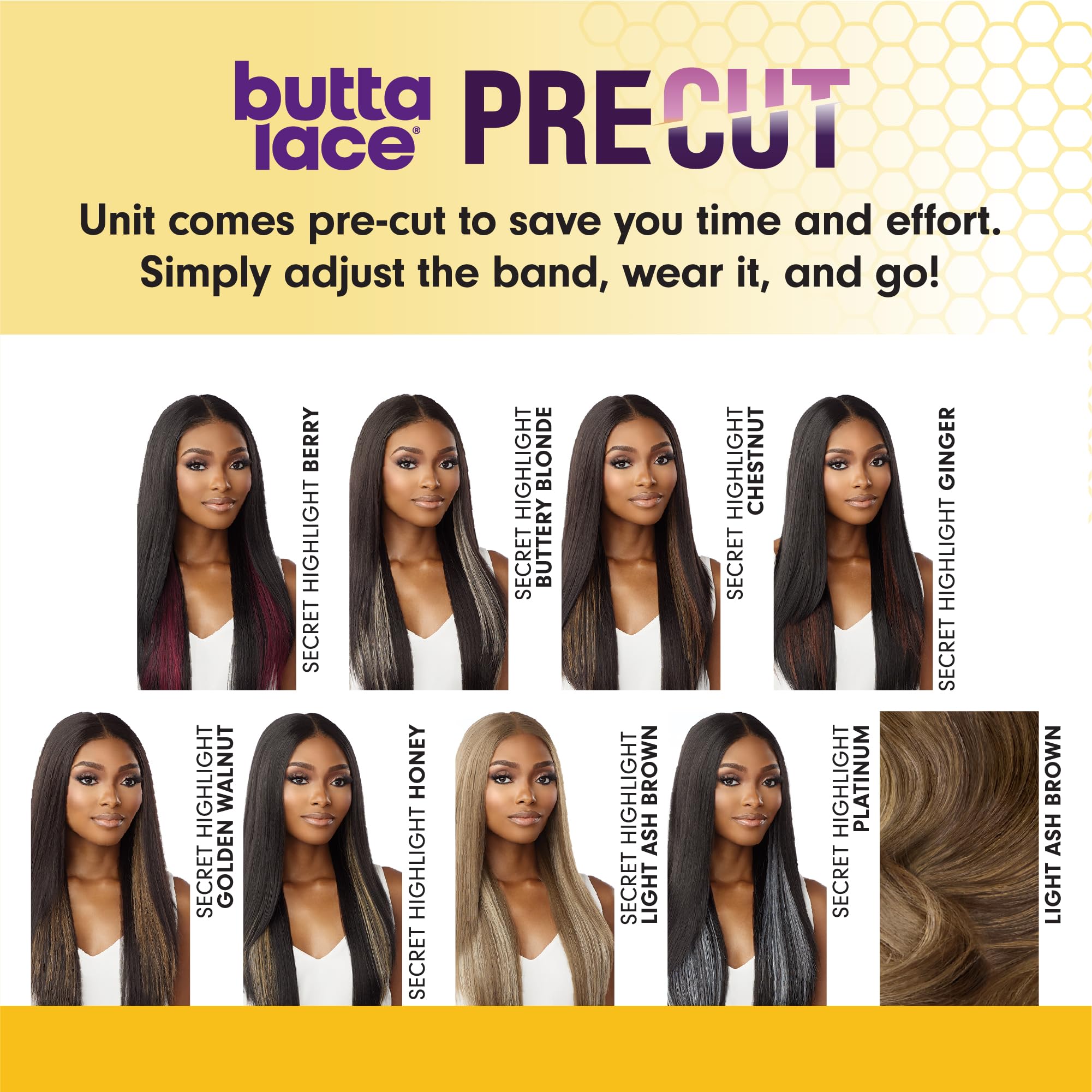 Sensationnel Butta - Parrucca pretagliata in pizzo, senza colla, extra larga, 12,7 cm, con riga sintetica pre-pinzata, attaccatura dei capelli con nodo più piccolo (1B OFFBLACK)