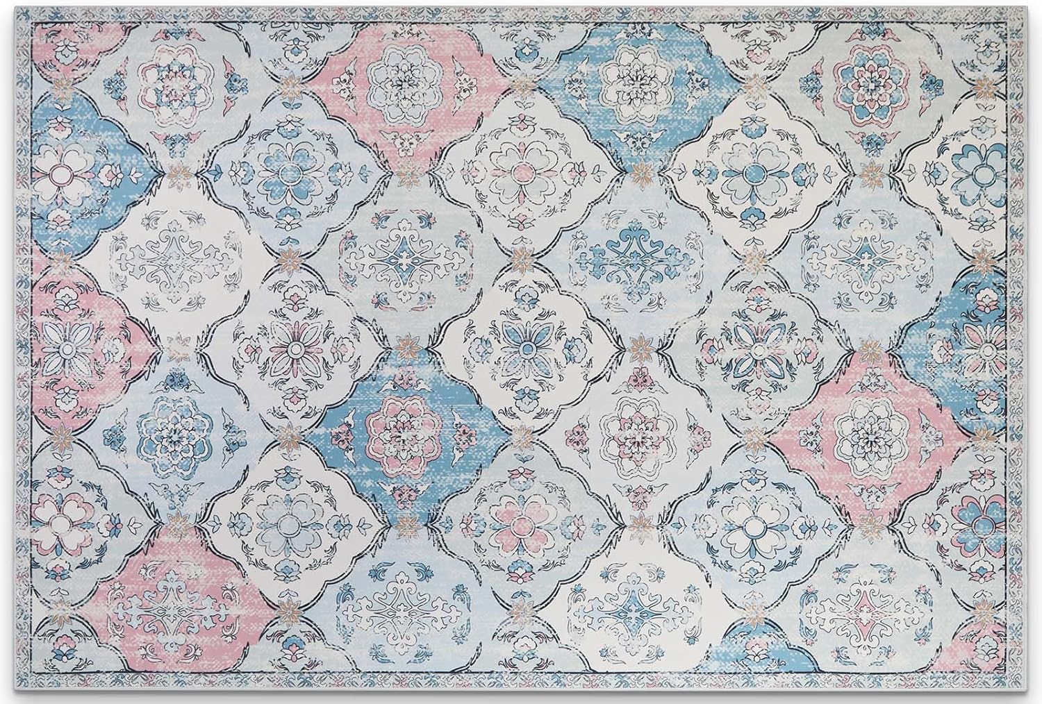 Belffin Moroccan Trellis Area Rug 3x5 Washable Living Room Rug Vintage Boho Indoor Non-Slip Rug Carpet for Kitchen Entryway Pink