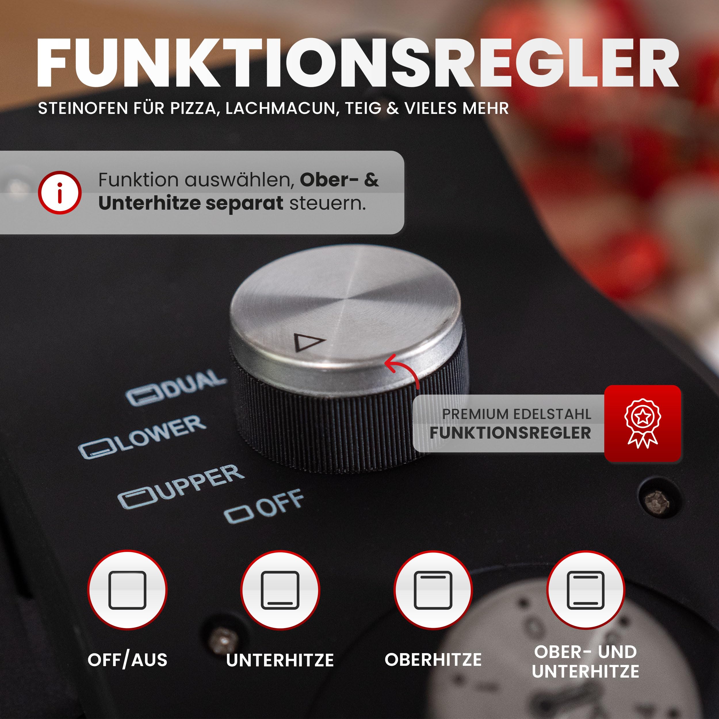 Pizzaofen elektrisch mit Pizzastein & Sichtfenster – 1600 Watt, bis 400 °C – Pizza Maker Ofen für Zuhause & Outdoor – Mini Backofen mit Ober- und Unterhitze – Pizzamaker Elektro mit Zubehör