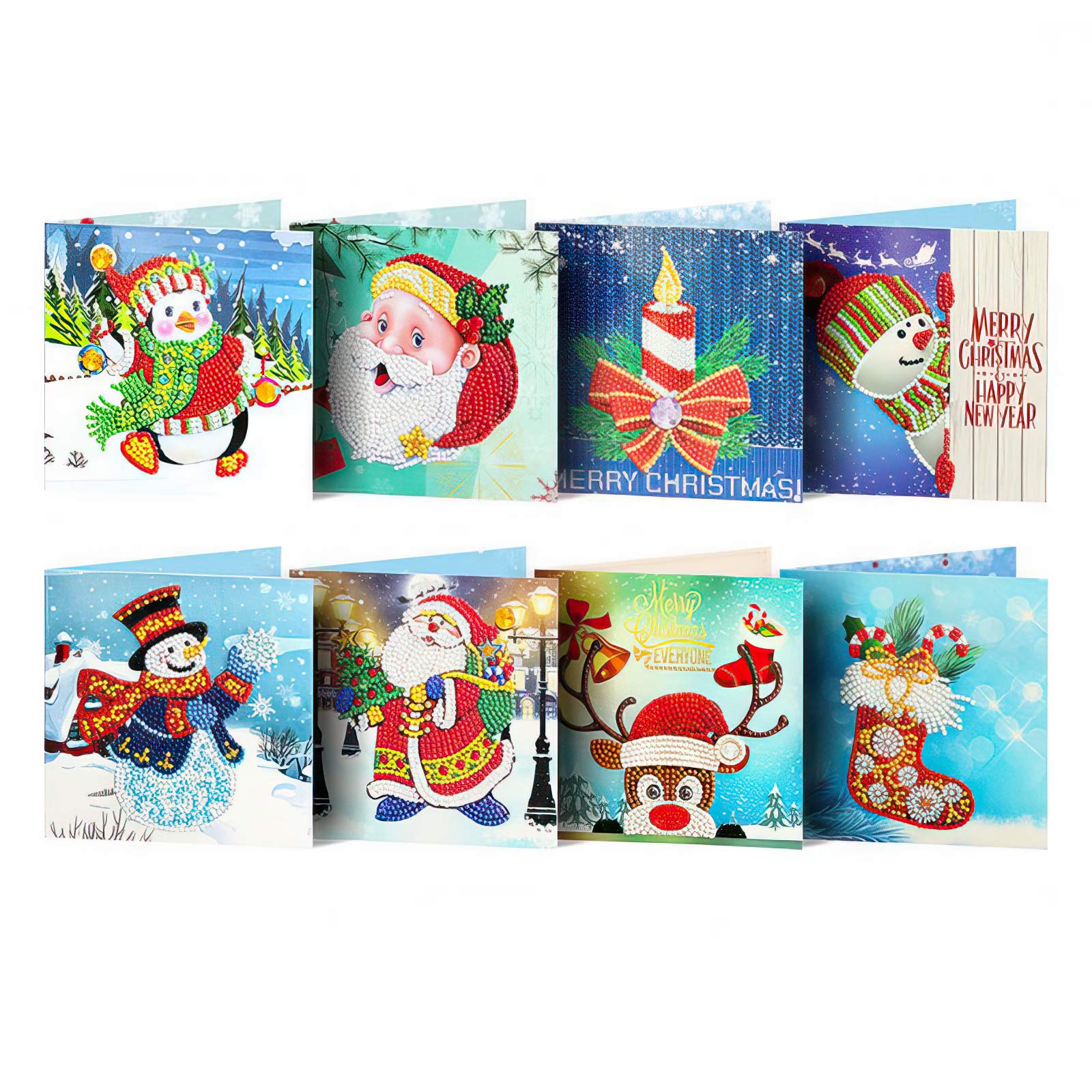 iFCOW Lot de 8 cartes de vœux de Noël 5D à faire soi-même avec peinture diamant pour les fêtes entre amis et la famille