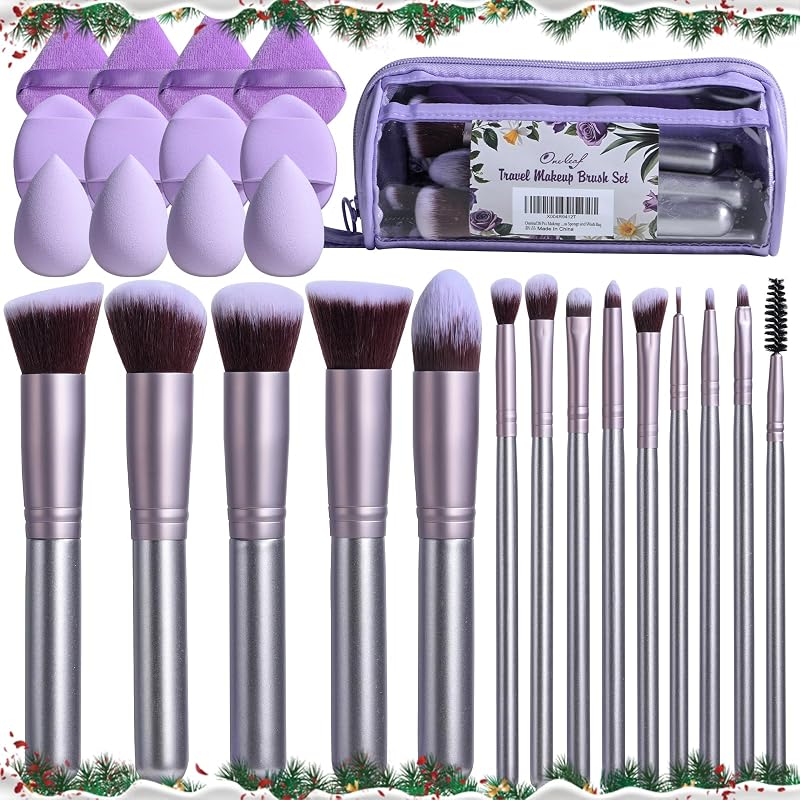 Kit de Pincéis de Maquiagem oneleaf com 26 Unidades, Esponja e Bolsa
