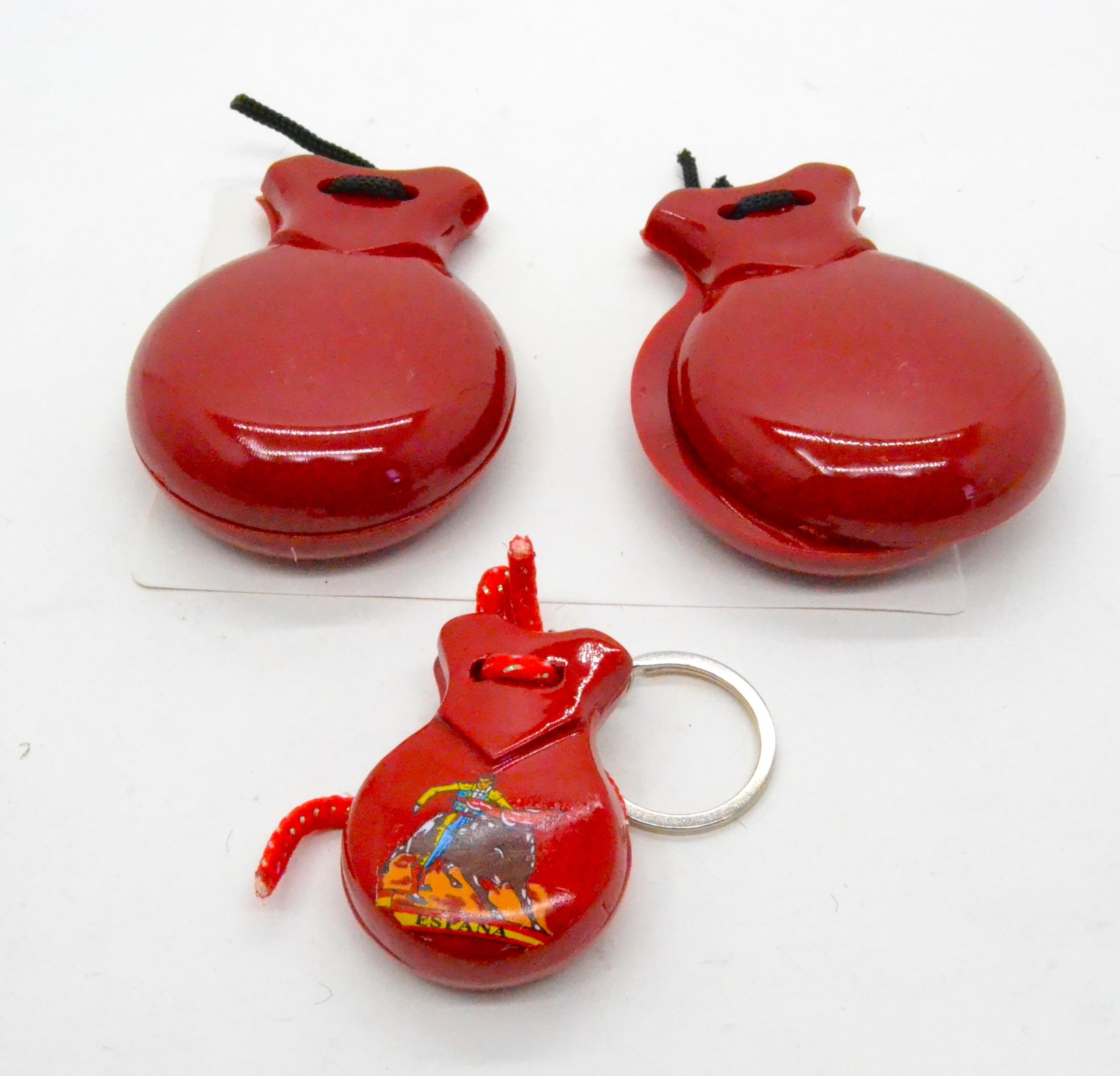 Red Wooden Castanets with Decorative Keyring, Flamenco Design, for Adults, Black/White - Image 2