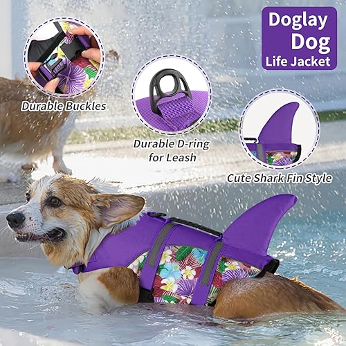 Miniatura 8 de Doglay Chaleco salvavidas para perros con tiburón, chaleco salvavidas para perros para nadar en barco, chaleco salvavidas ajustable para perros con