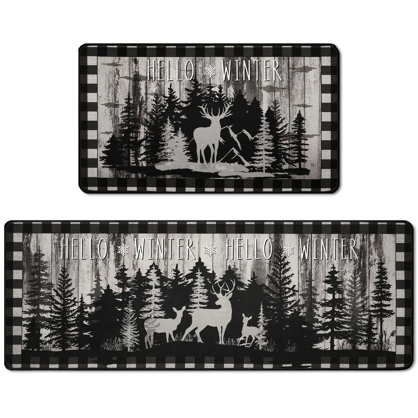 Bencailor 2 Pcs Farmhouse Kitchen Rugs and Mats Non Slip Farmhouse Cow Kitchen Rugs for Rustic Home Decor, 17 x 30 Inch, 17 x 47 Inch (Wildlife)