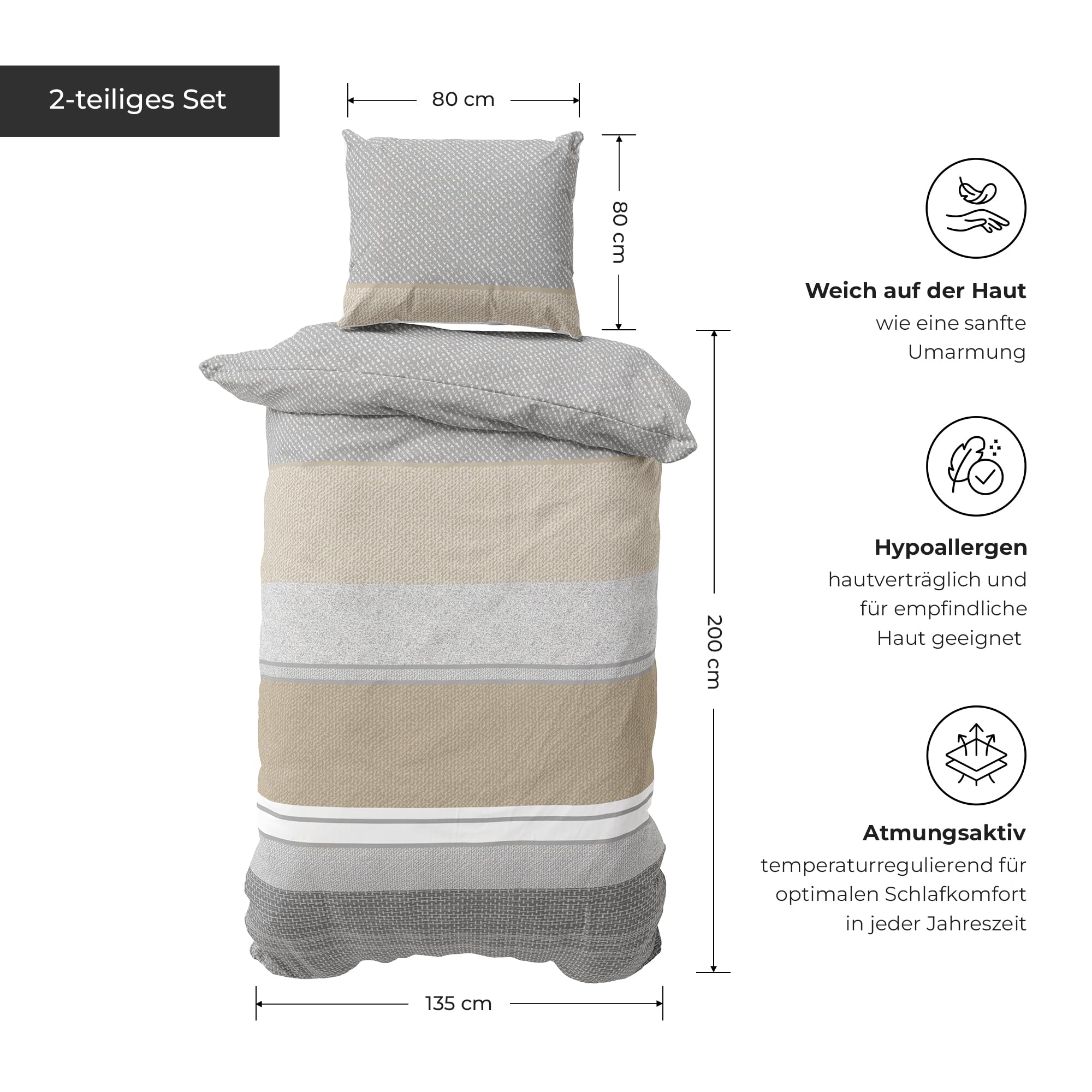DILIOS Premium Bed Linen 155 x 200 cm - 100% Cotton, Oeko-Tex Certified, Renforcé, Breathable and Anti-Allergic, with Zip, 2-Piece - Duvet Cover Pillowcase 80 x 80 cm, Turquoise Blue