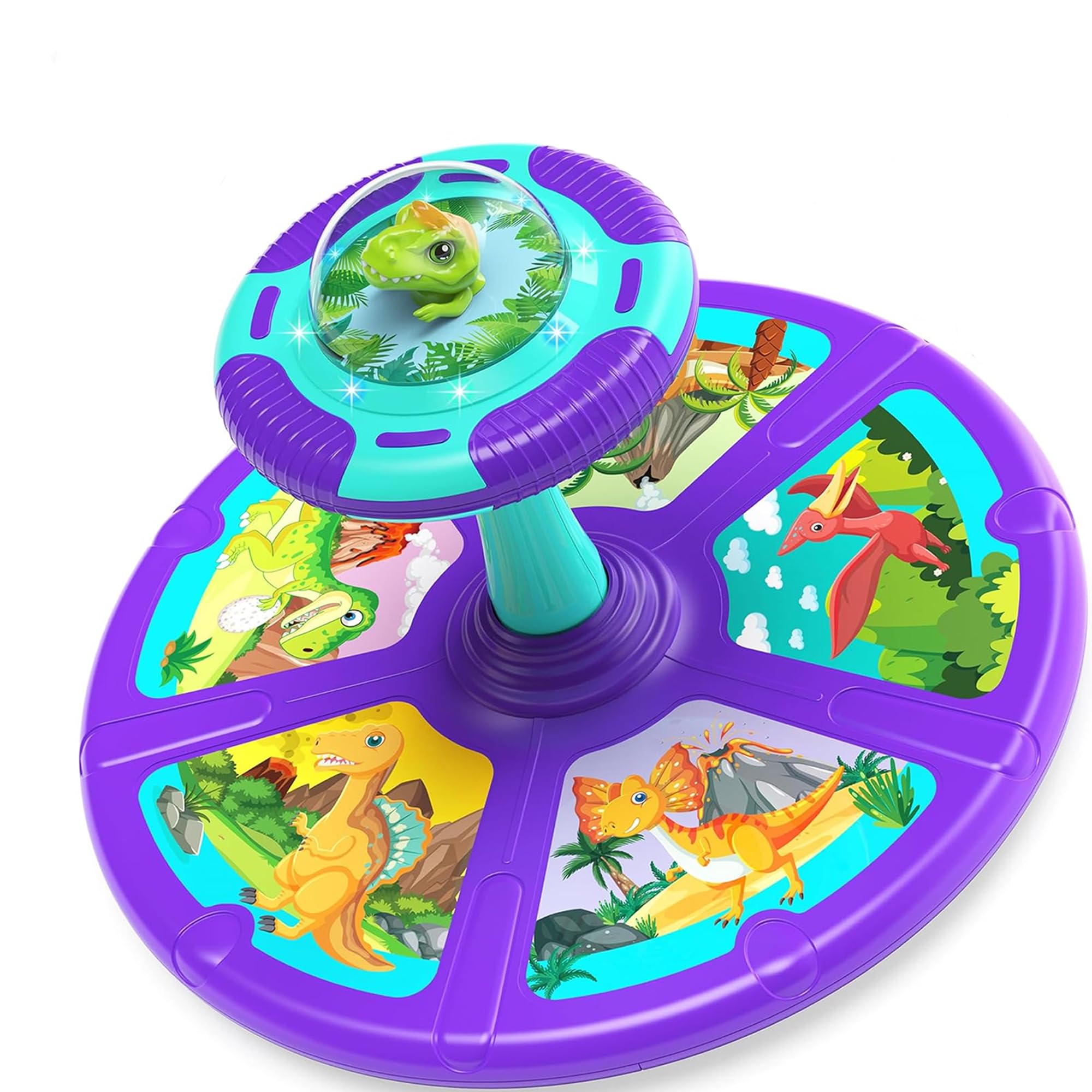 Richgv Dinosaur Sit and Spin Toys for Kids, 360° Sit Spinner Activity Toy with Light Music Toddler Toy for Boys Girls