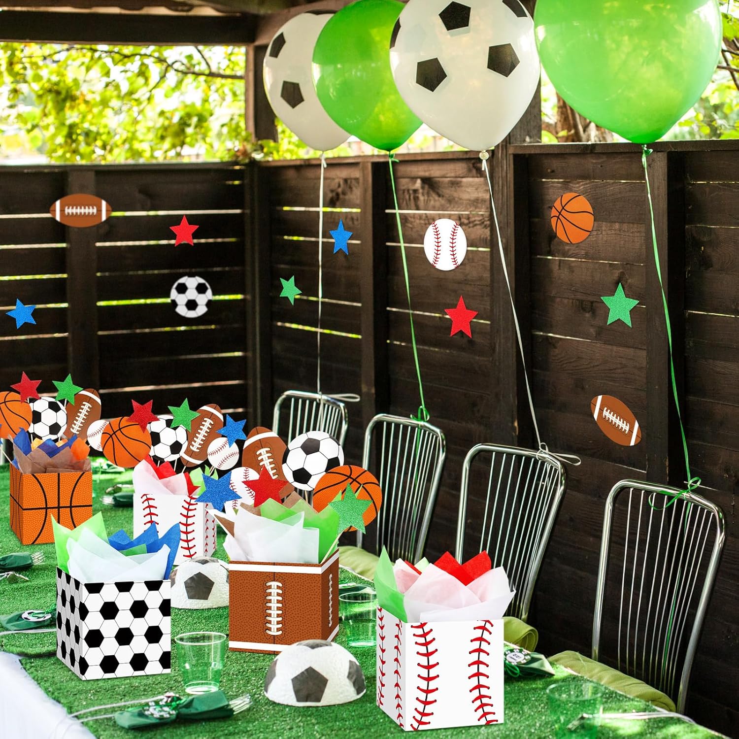 TaoBary 8 Set Valentine's Day Sports Theme Party Decorations Boxes Football Party Table Centerpieces Sticks Basketball Baseball Table Toppers with Ball Cutouts for Baby Shower Supplies