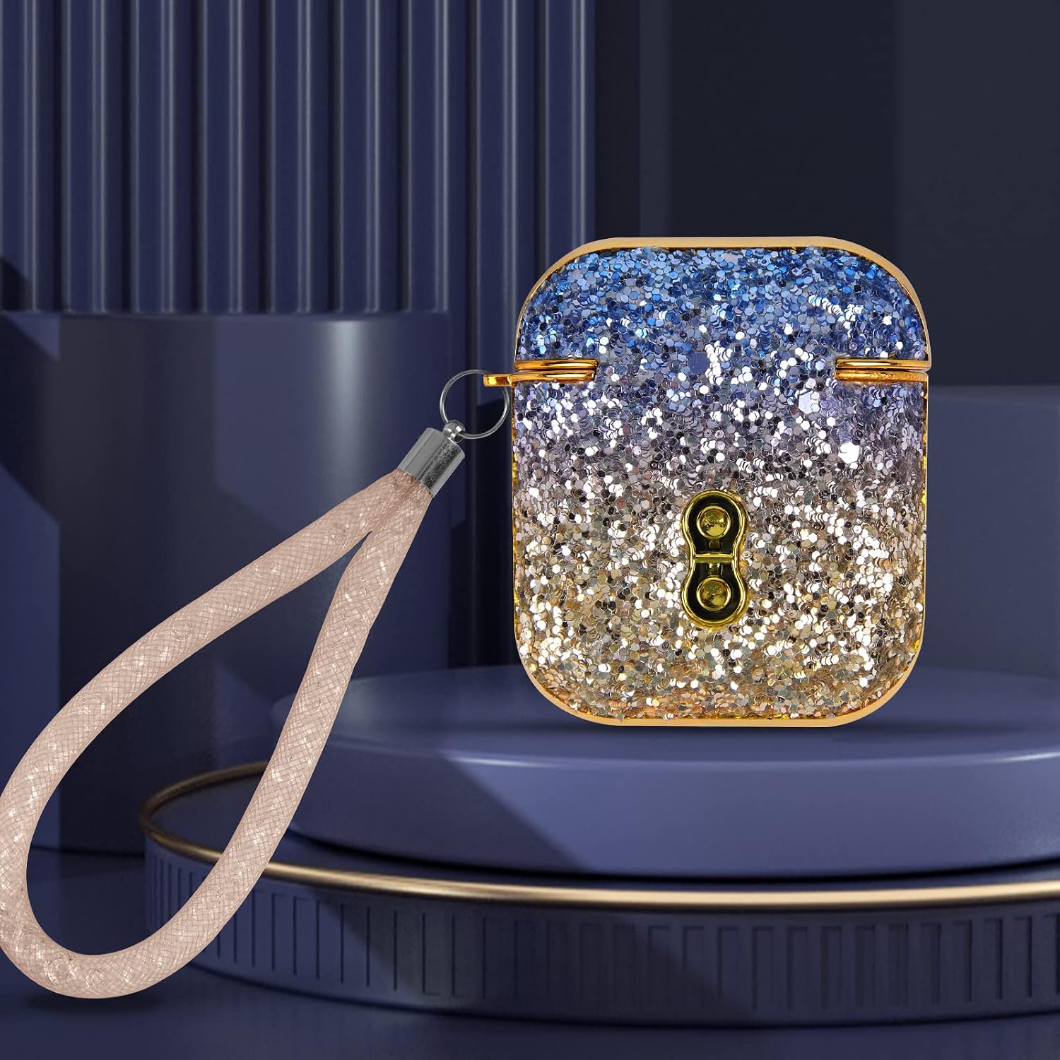 [Upgrade] Joyozy Airpod Case Compatible with AirPods 2&1, Glitter Bling Protective Case Cover Skin for Girls/Woman- Mermaid Fish Scale Style Airpods Case (for AirPods 2&1, Morandi Blue)