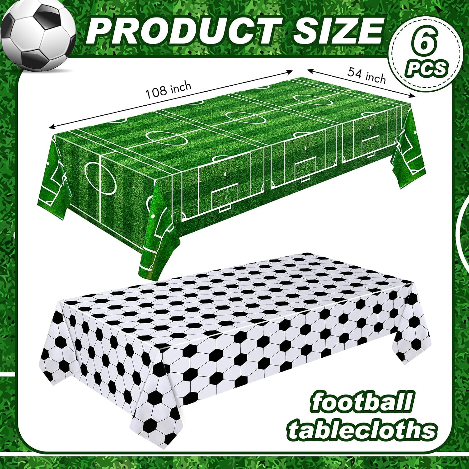 Mixweer 6 Pcs Soccer Tablecloths Soccer Birthday Party Decorations 54 x 108 Inch Sports Plastic Table Cover for Sports Ball Theme Outdoor Picnic Party Supplies image 2