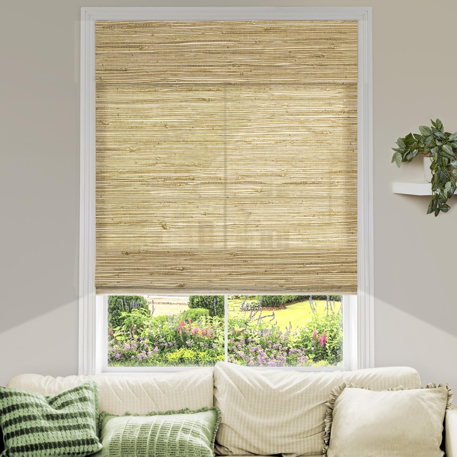 MiLin Customized Cordless Roman Shades for Windows Natural Woven Ramie Roman Blinds Cordless Light Filtering Shade Window Treatments Privacy Protection for Home, Umber
