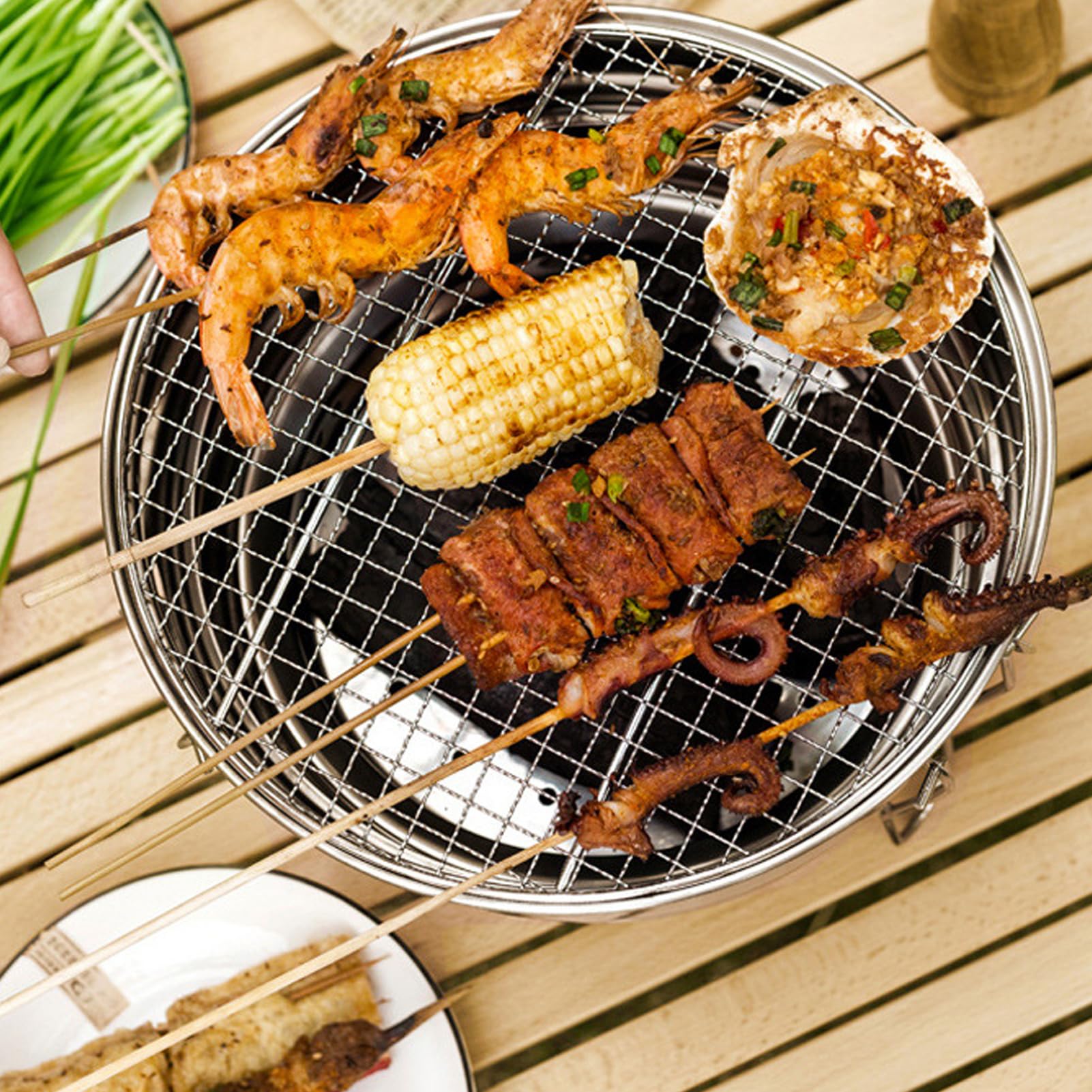 Luocute Przenośny Składany Grill Węglowy, Grill Kempingowy ze Stali Nierdzewnej do Gotowania na świeżym Powietrzu na Patio Podwórku (CW305 28)