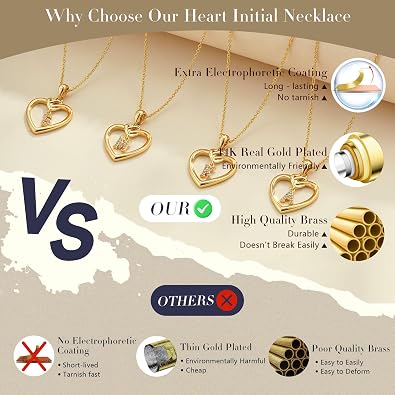 Heart Initial Necklaces for Women Girls Kids, Dainty 18K Gold Plated Heart Initial Necklace Teen Girl Gifts Trendy Stuff Cute Letter Pendant Necklace Birthday Gifts for Women Girls Gold Jewelry